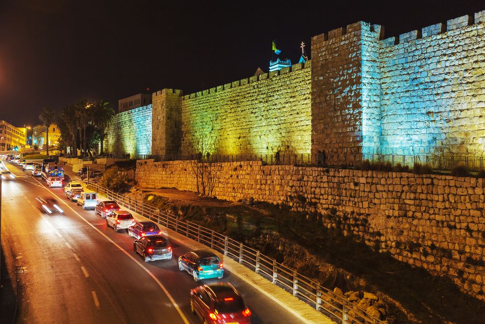Muralhas da Cidade Antiga à Noite, Jerusalém, Israel