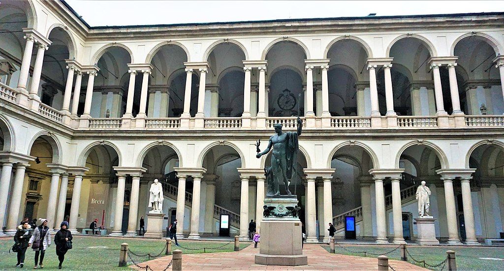 View of the front of the Brera Art Gallery in Milan