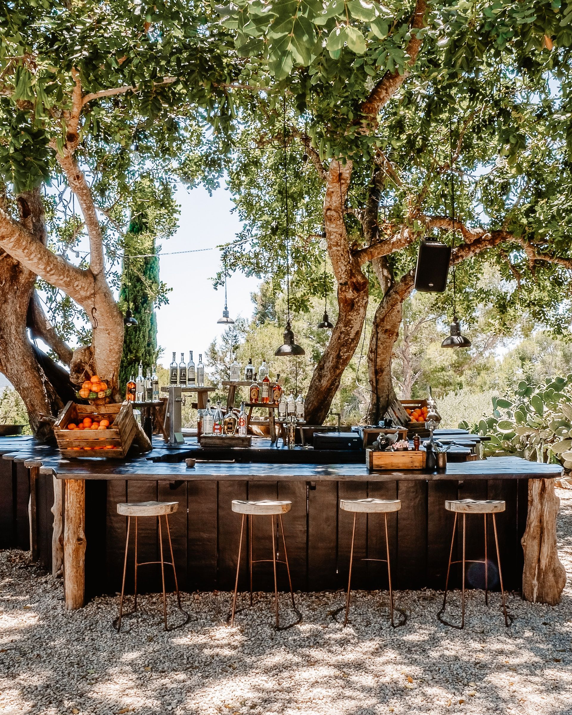 A bar setting at a farmhouse at a golf course in Ibiza