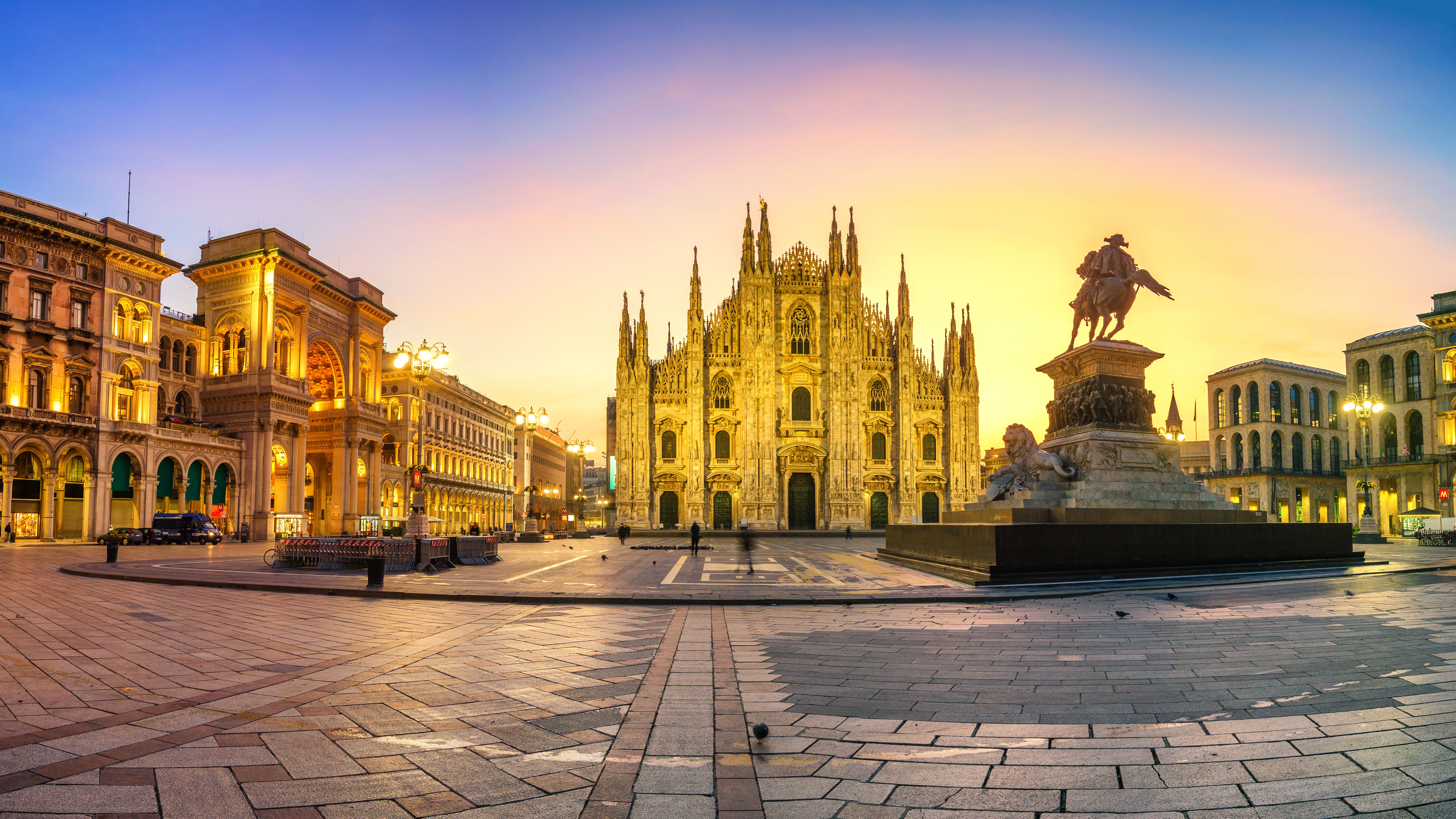Piazza del Duomo at first sunlight in Milan, Italy