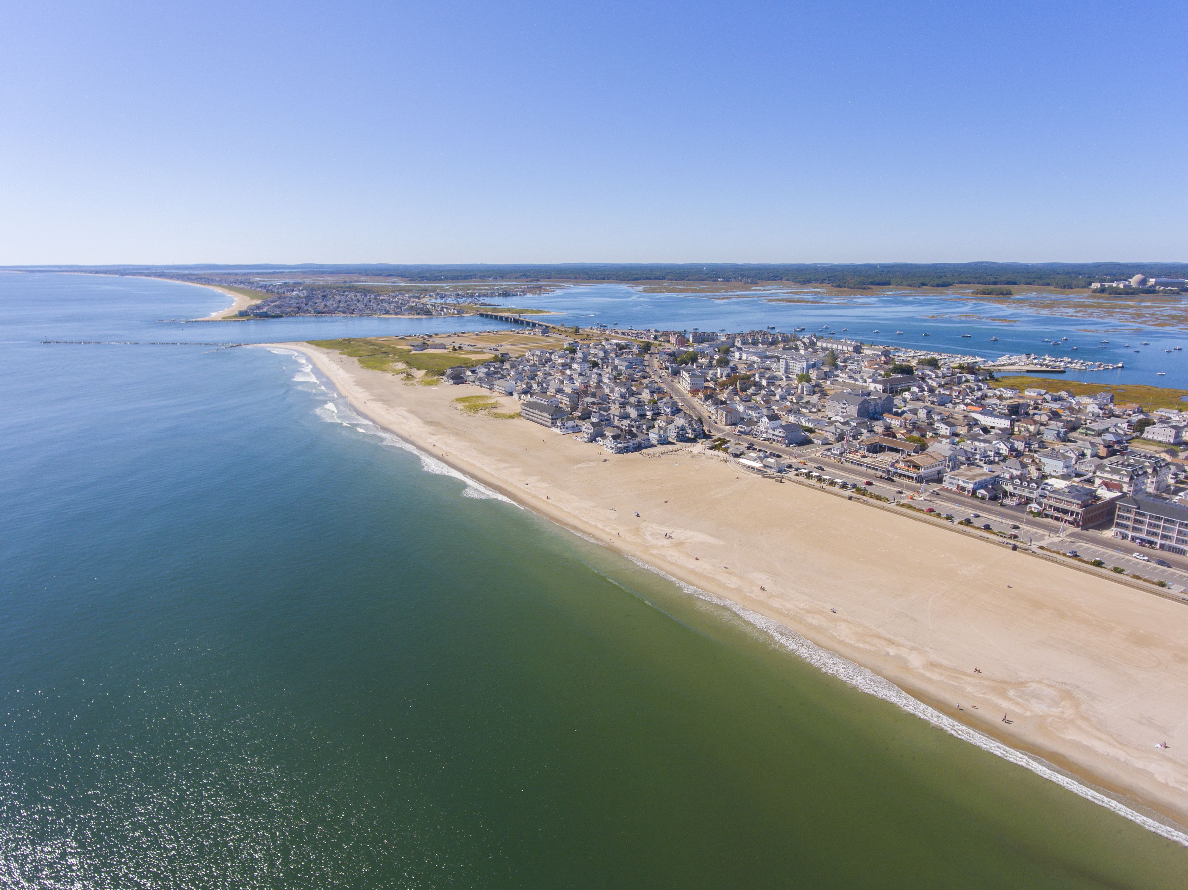 Aerial view of beaches and towns in the Hamptons