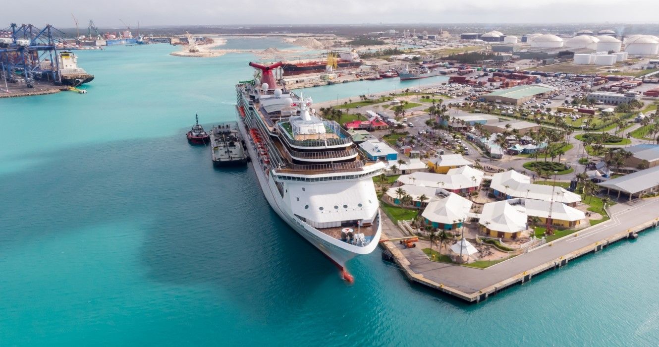Aerial View on Cruise Ship in Freeport, Grand Bahama, Bahamas