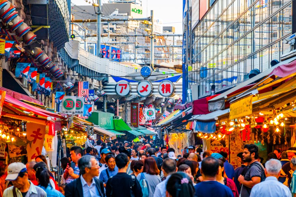 Ameya Yokocho, Ameyoko, an open-air market in Tokyo, Japan