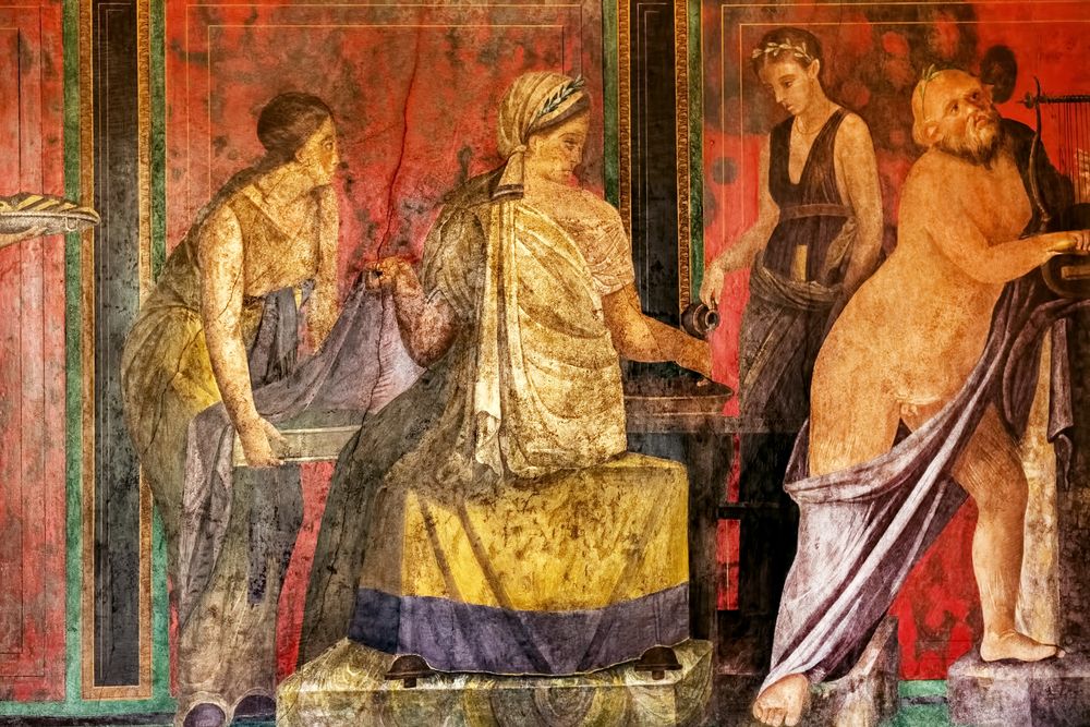 Ancient Roman fresco in Pompeii Mystery Cult
