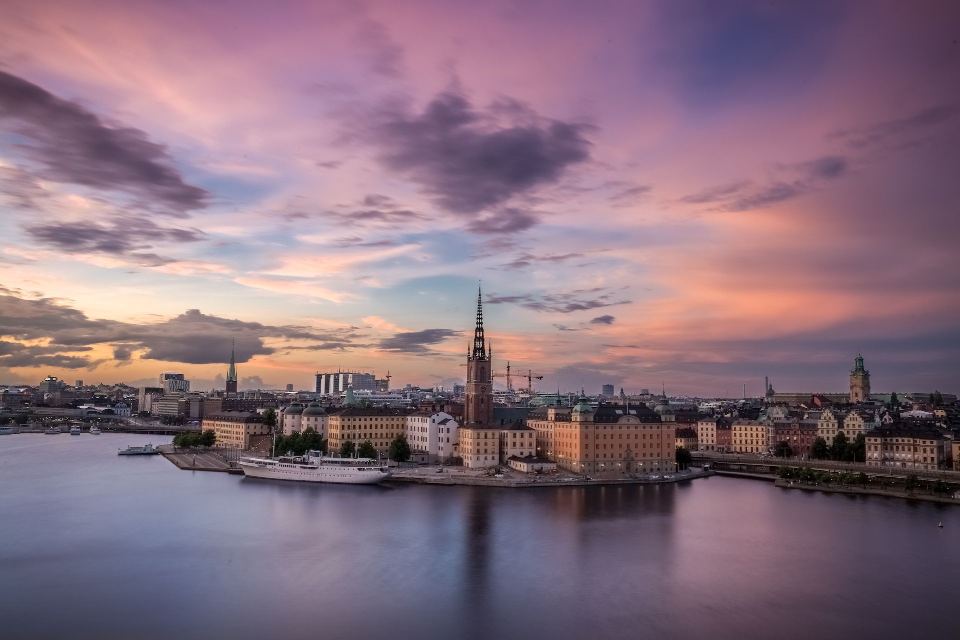 Beautiful pink and purple skies over Stockholm, Sweden.
