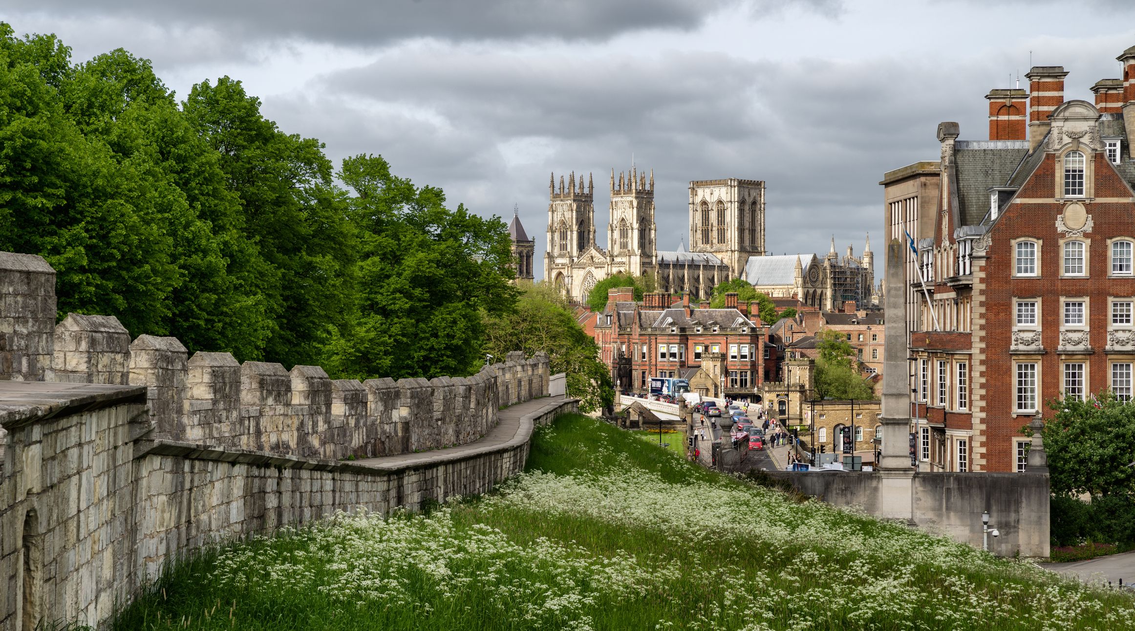 Cathedral called York minster and historic walls