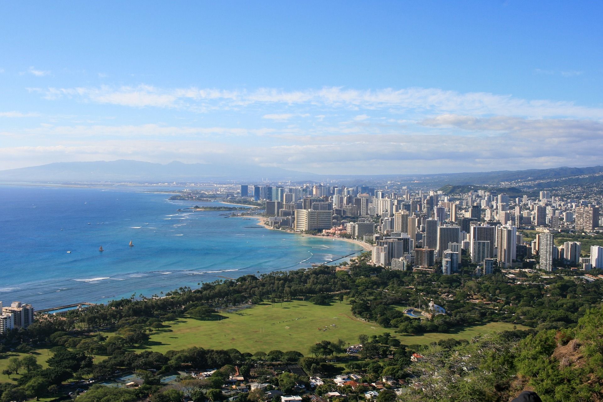 Aerial view of the city of Honolulu, Hawaii daytime