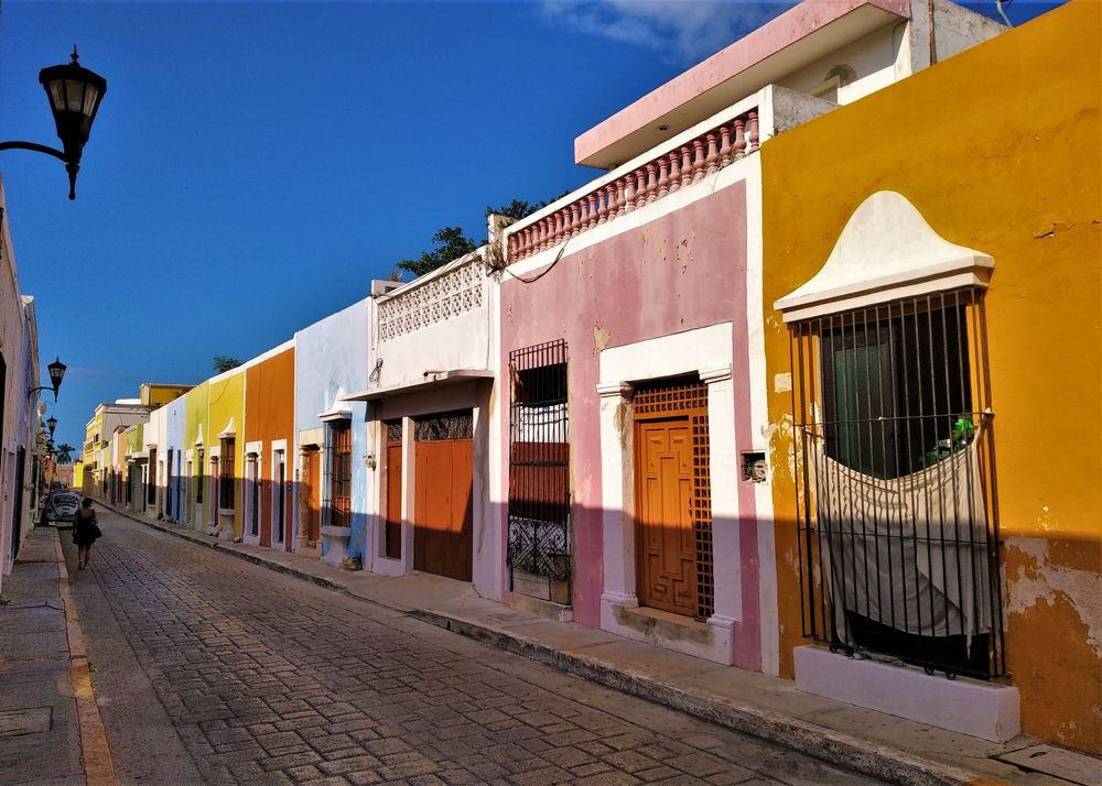 Colorful old houses in San Roman, Campeche