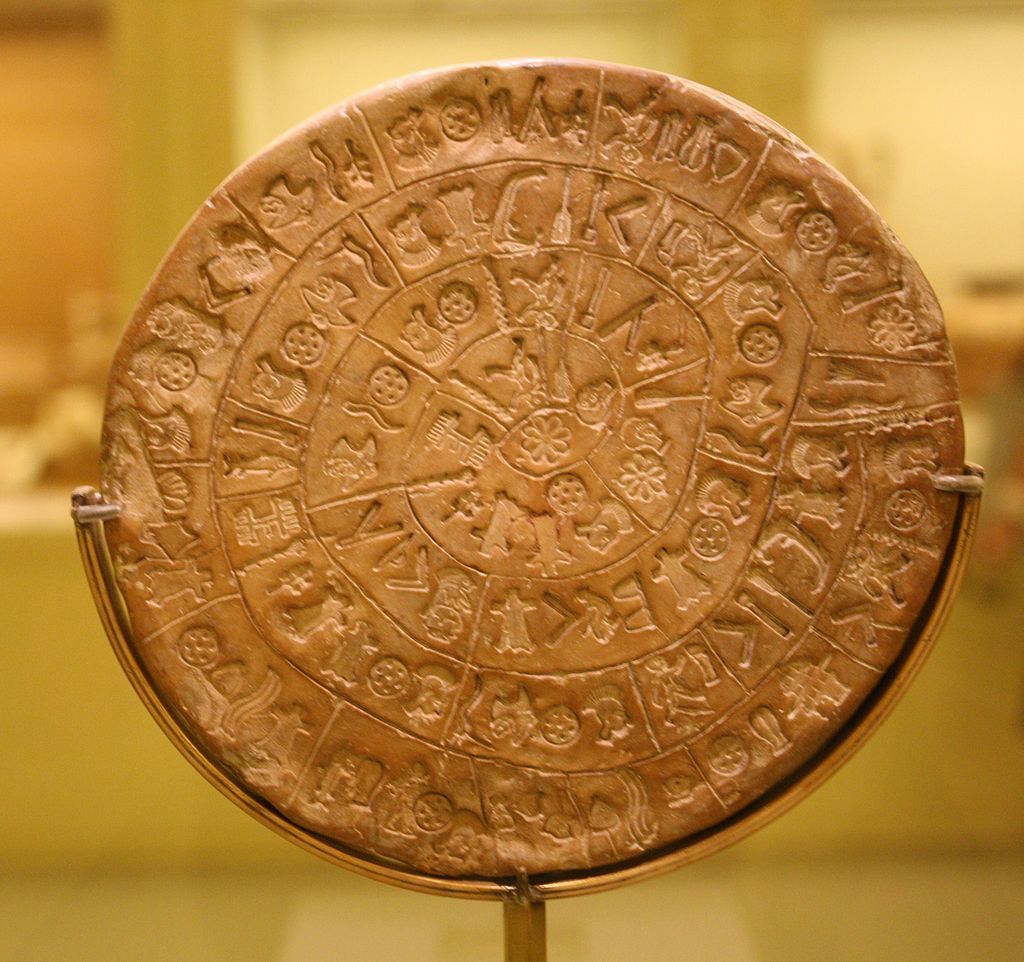 Phaistos Disk at the Heraklion Archaeological Museum, Crete, Greece, found at Phaistos