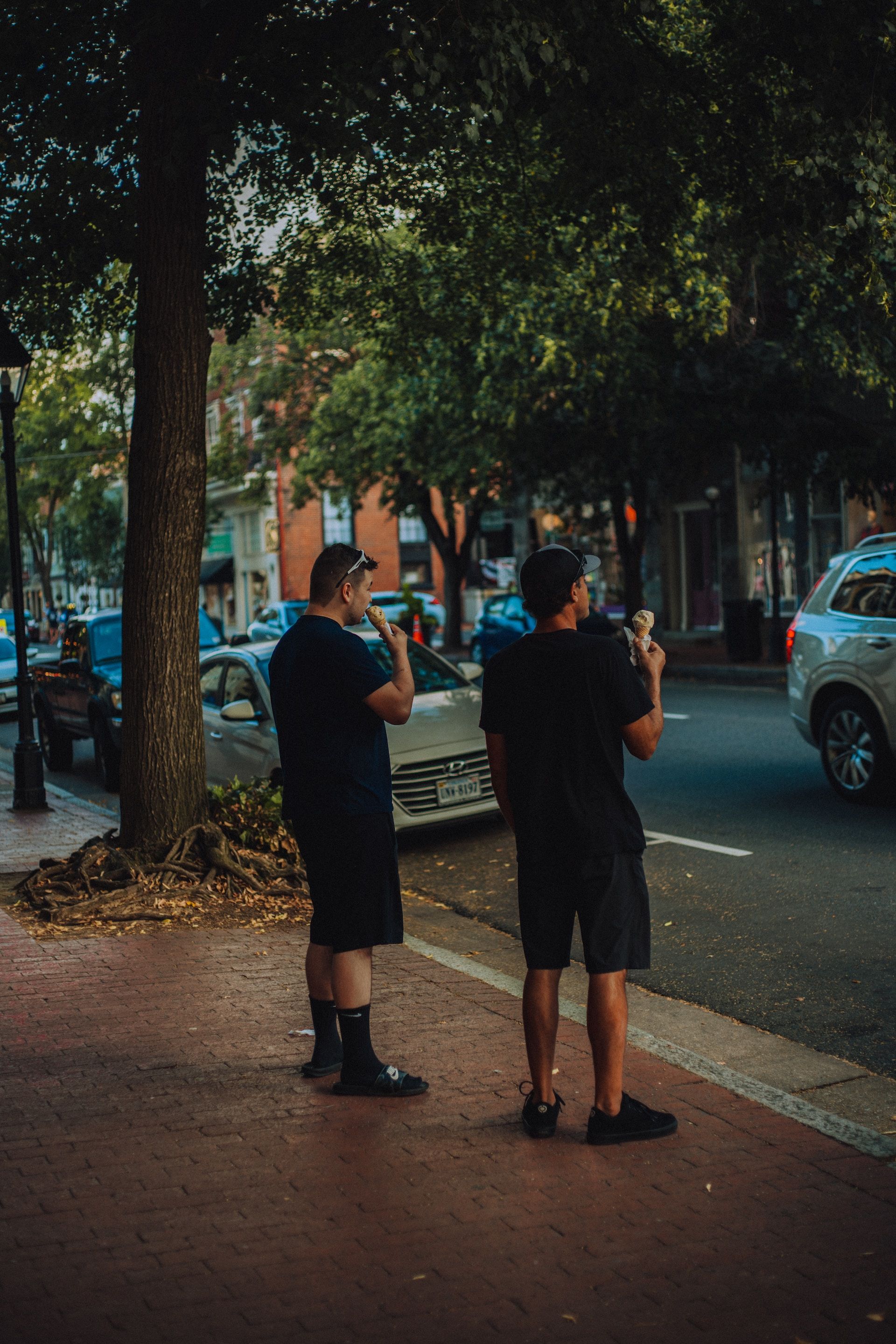 Two guys eating ice cream in downtown Fredericksburg, VA