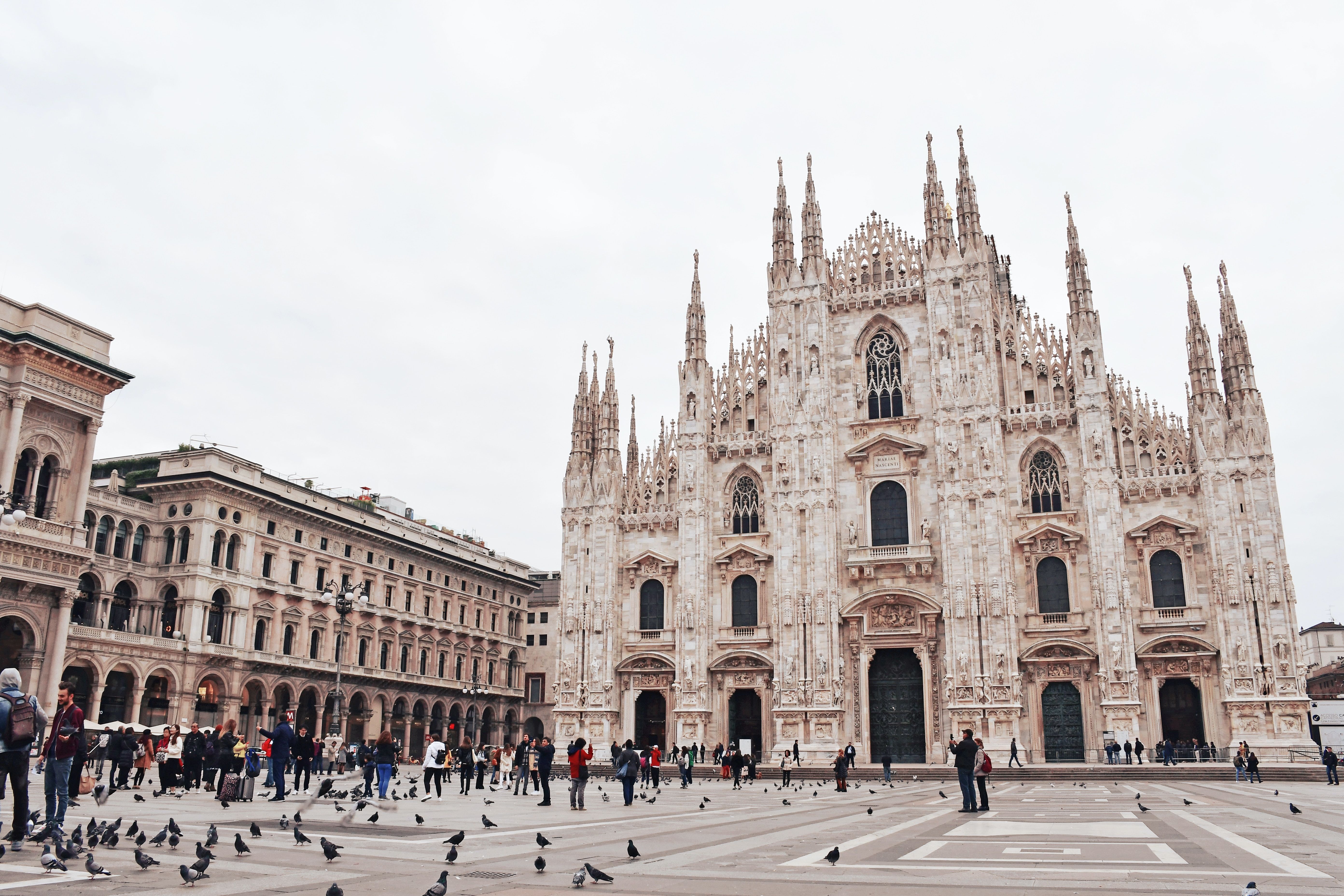 Gothic cathedral in city square, Milan, Italy