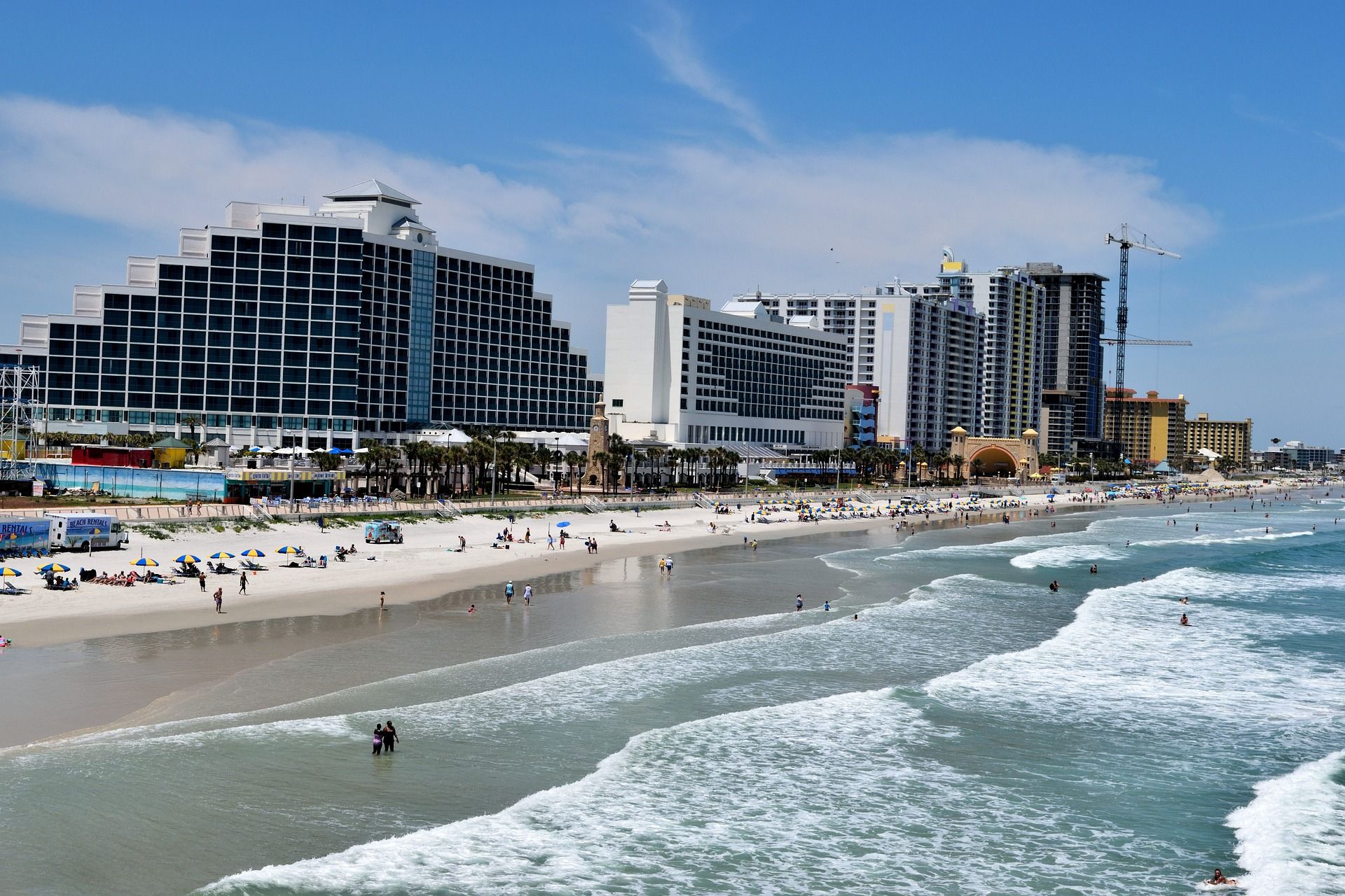 Daytona Beach, Florida beach, ocean, and city