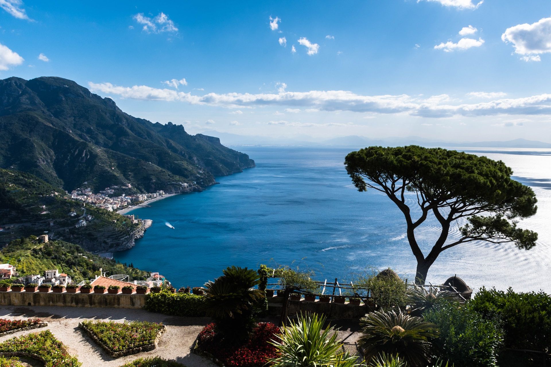 Beautiful view of the Mediterranean on the Amalfi