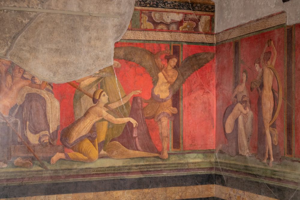 Dionysian Mysteries (Bacchian Mysteries) depicted in the Roman frescos