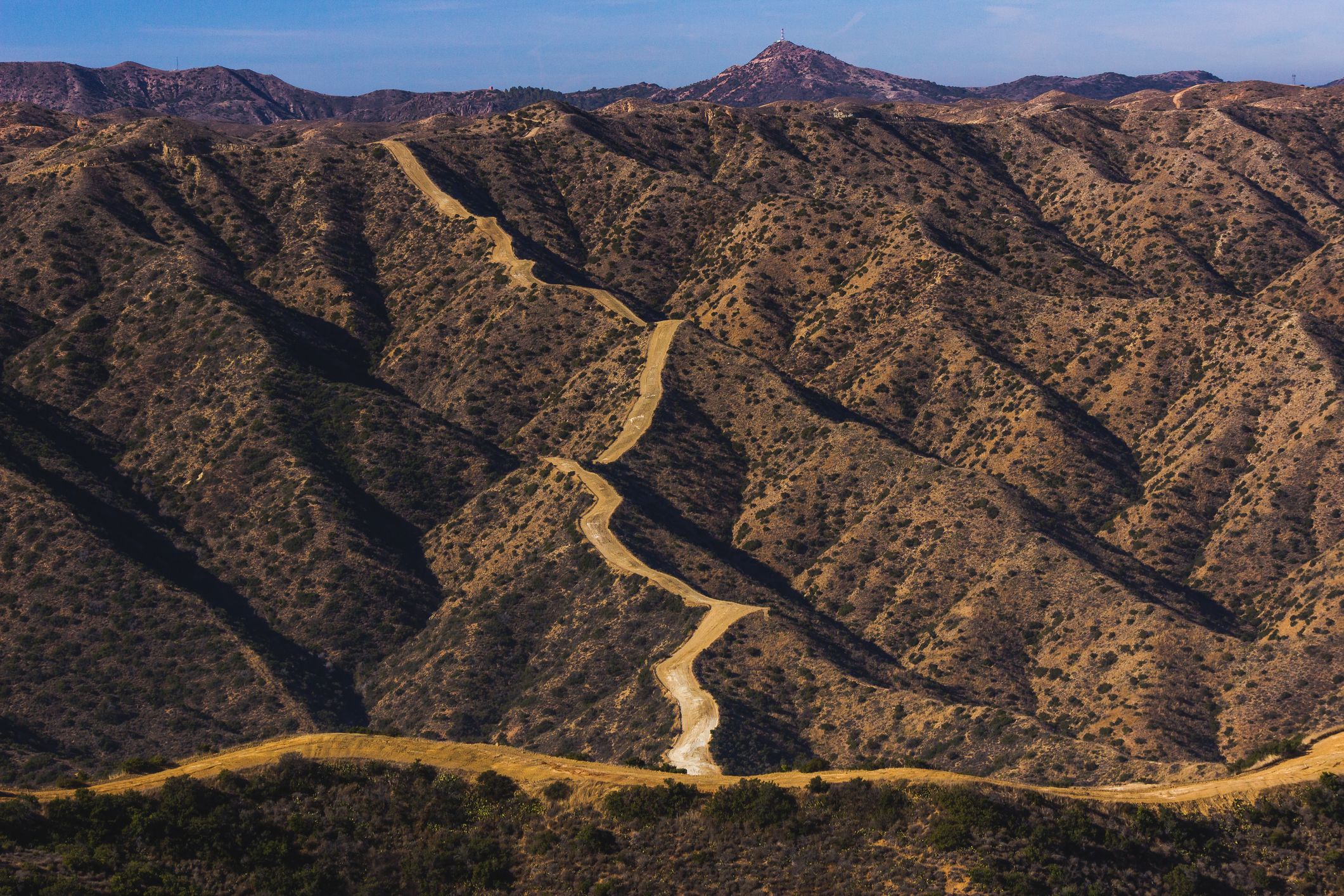 Hiking trail going up many mountains in California