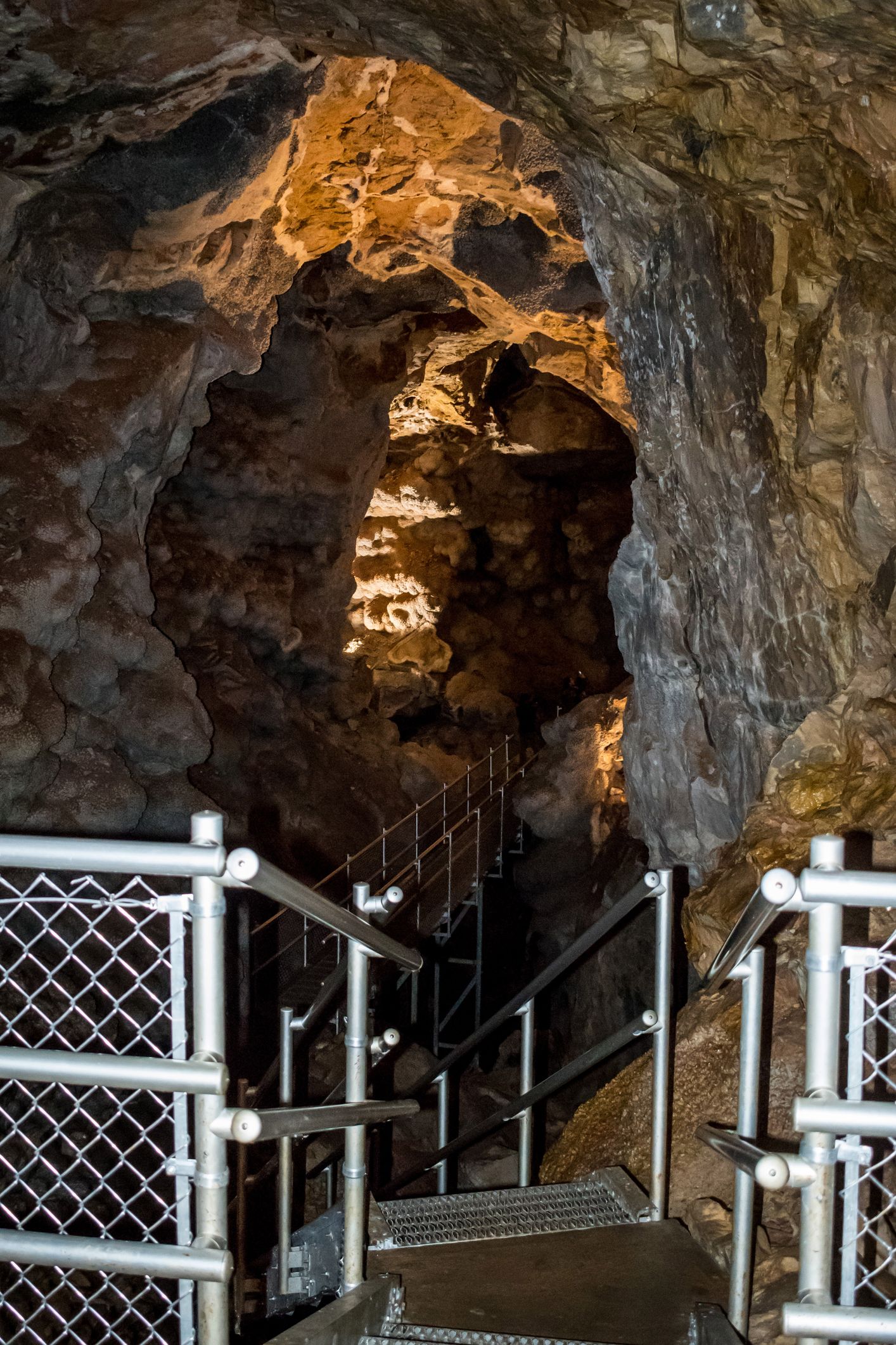 Staircases inside the Jewel Cave in South Dakota, United States.