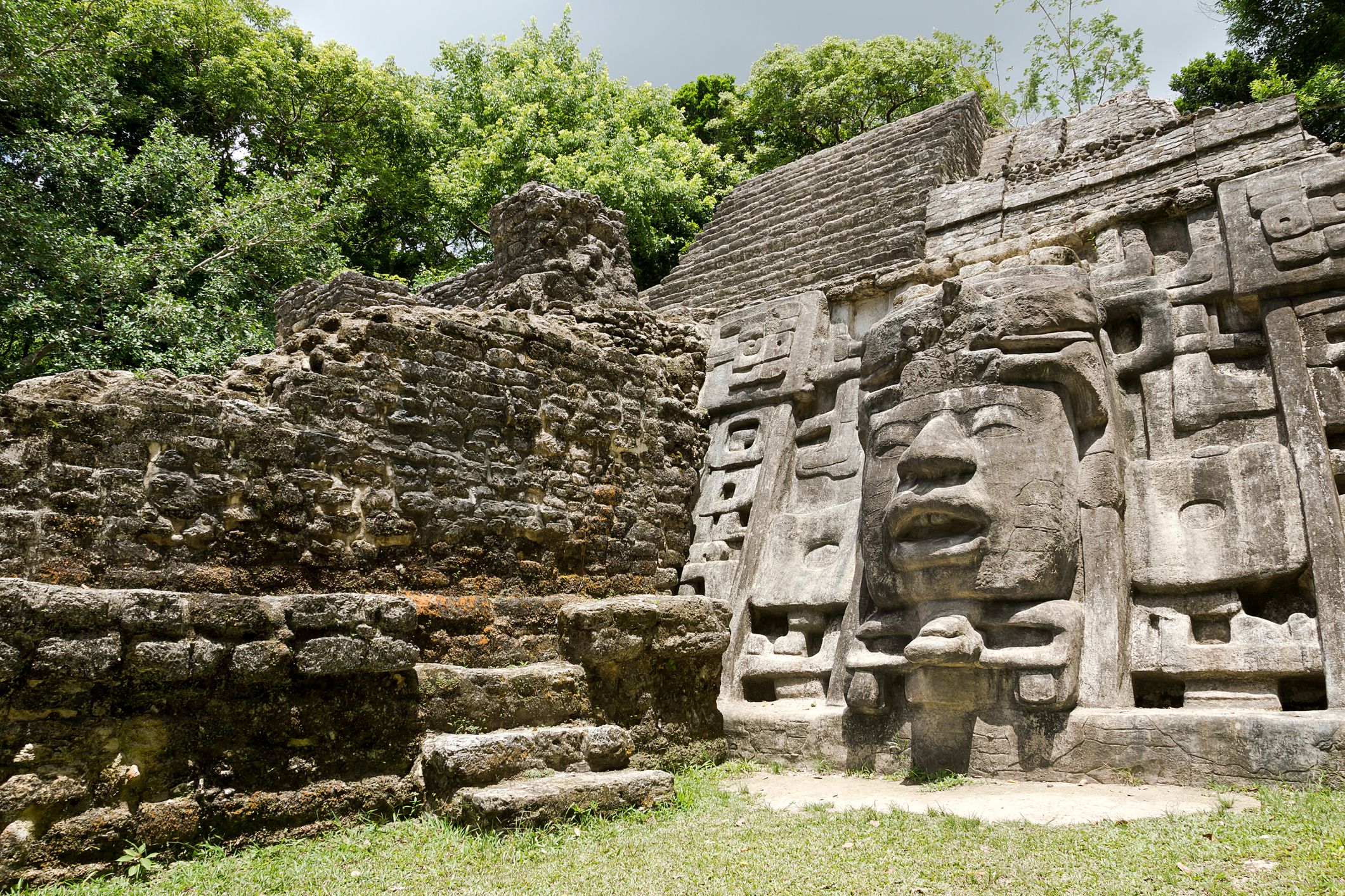 Ancient Maya Mask Temple located in the jungle of Belize