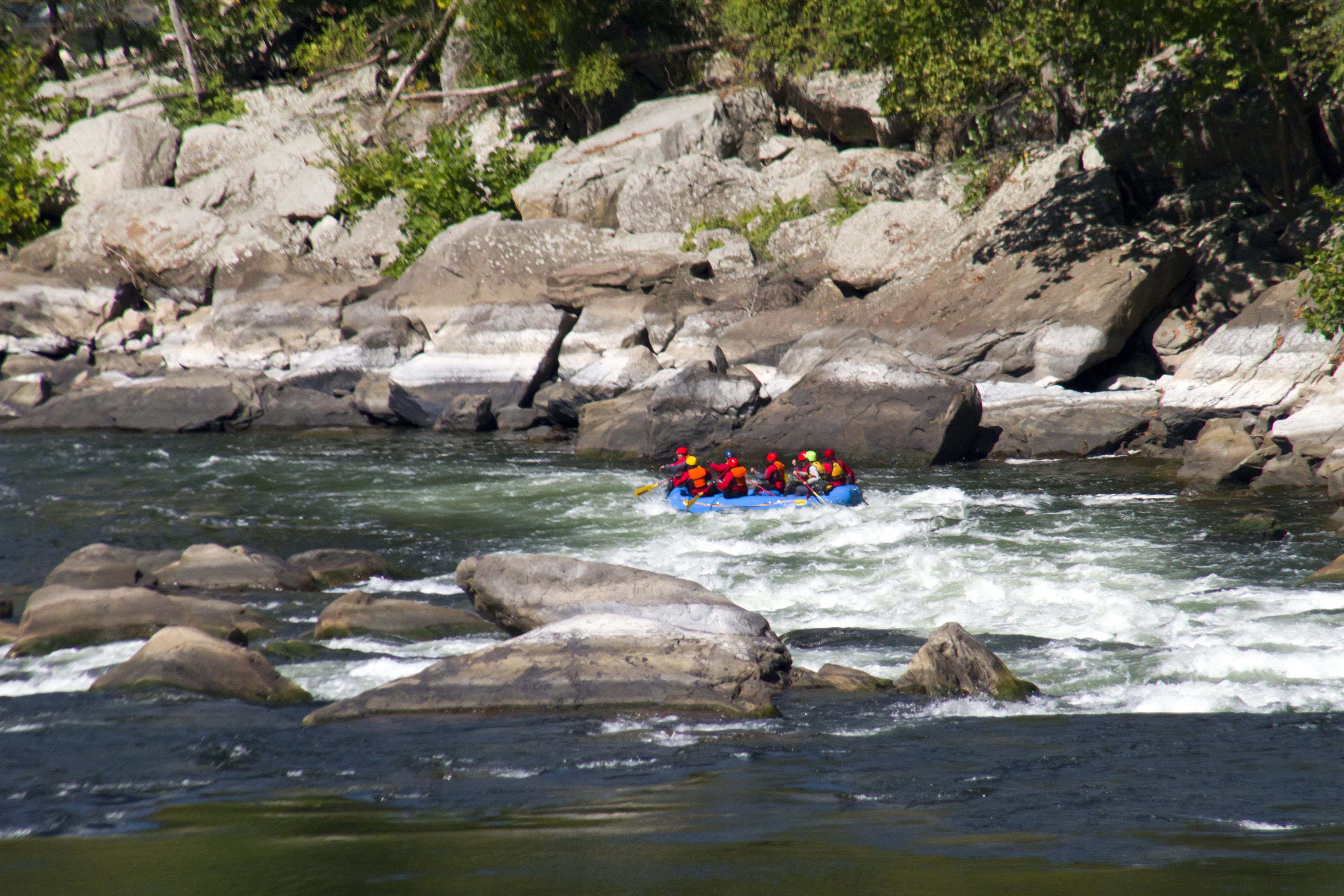 A group rafting on the New River Gorge in West Virginia