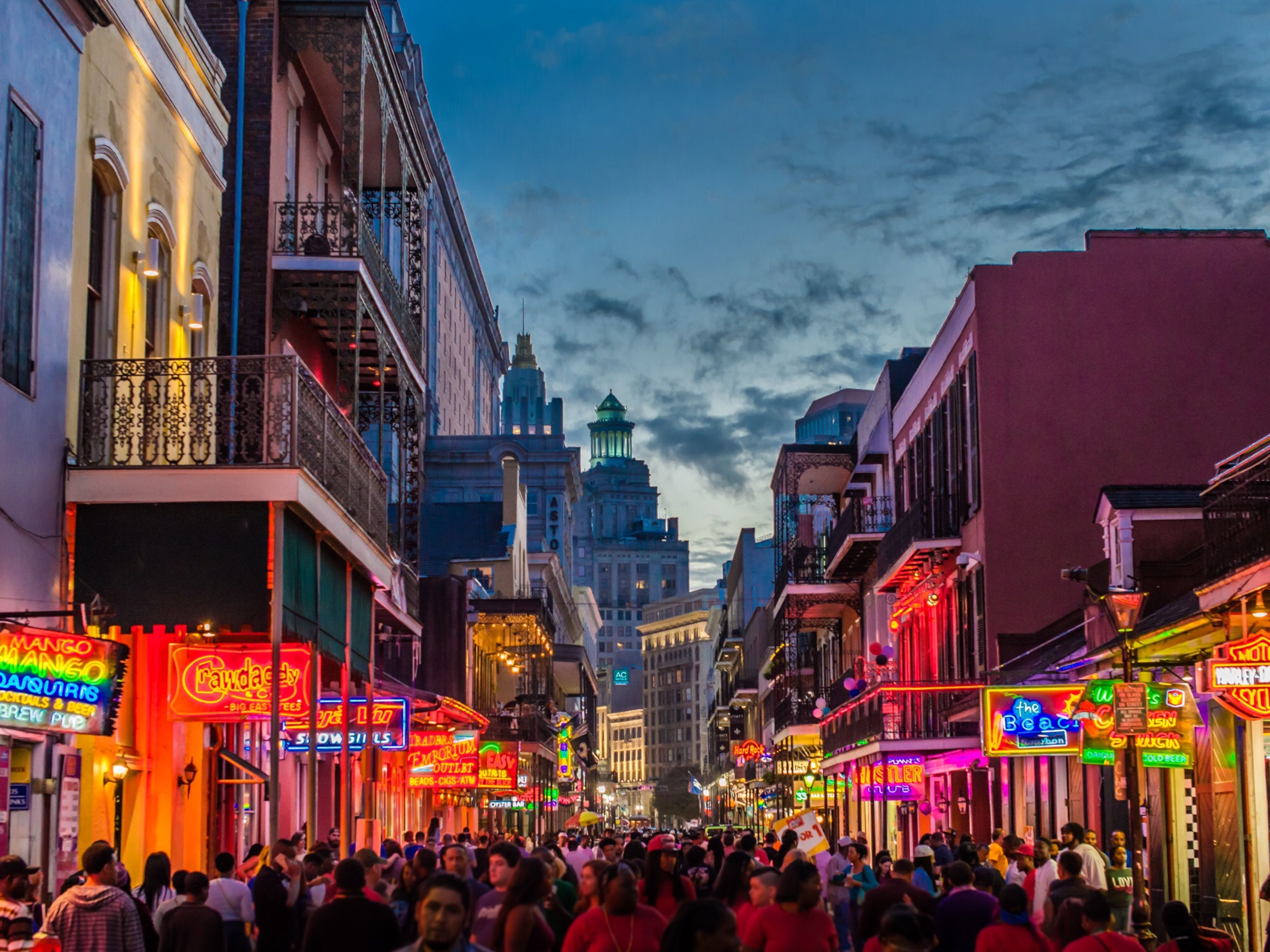 Bourbon Street, New Orleans at twilight, Louisiana, USA