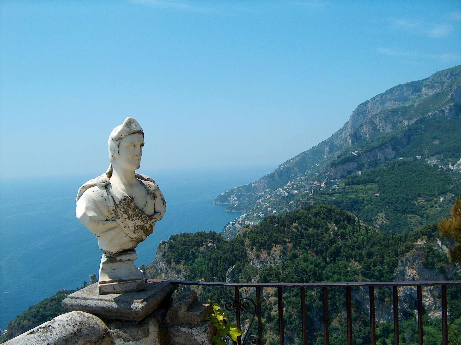 Bust of an important figure beside a beautiful coastline on the Amalfi