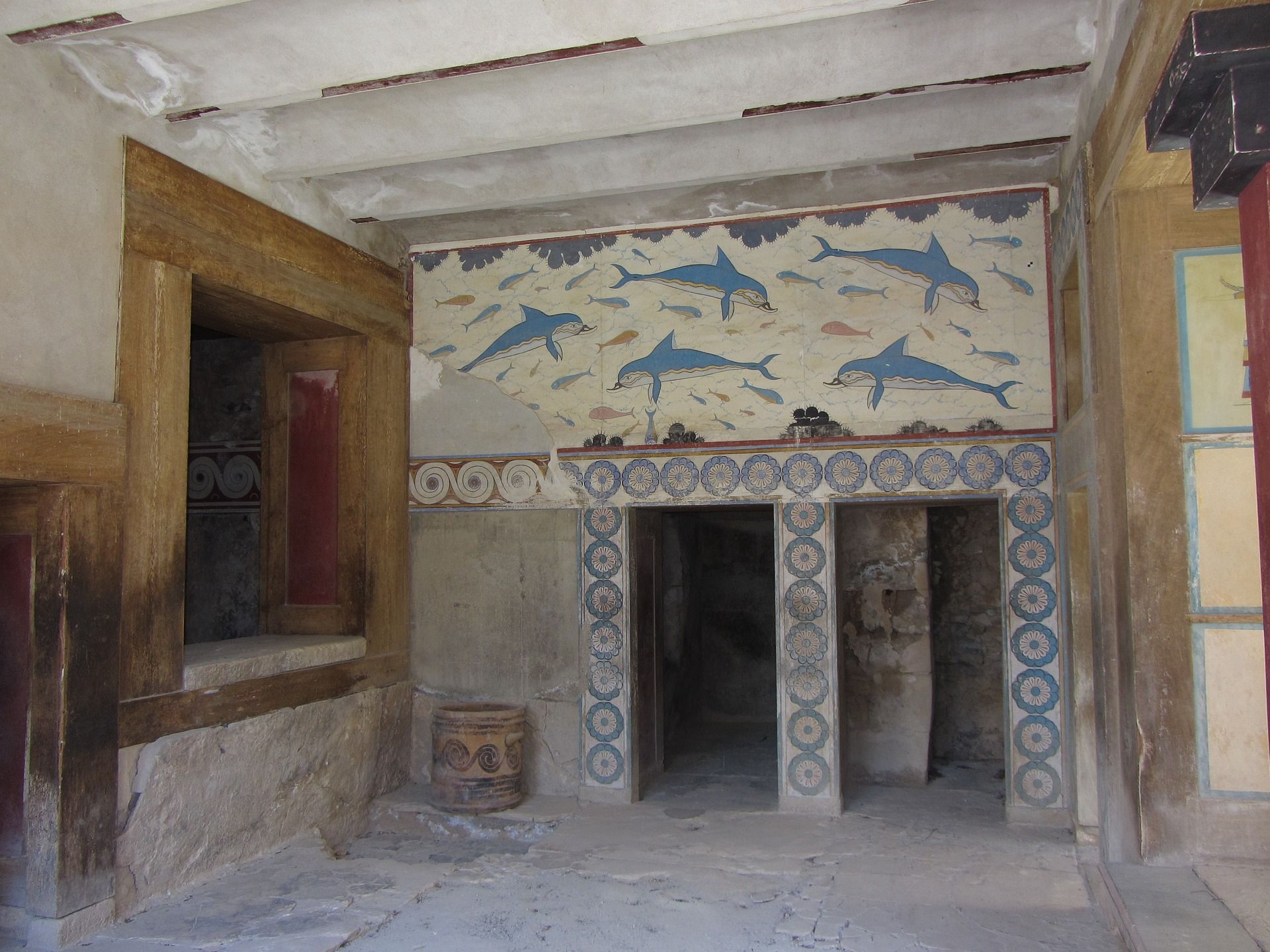 Dolphin frescoes at Knossos, Crete, in Greece