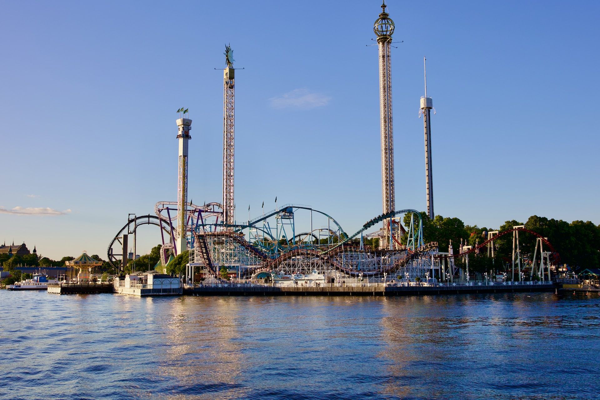 A picturesque view of the Gröna Lund, an amusement park on Djurgården Island.