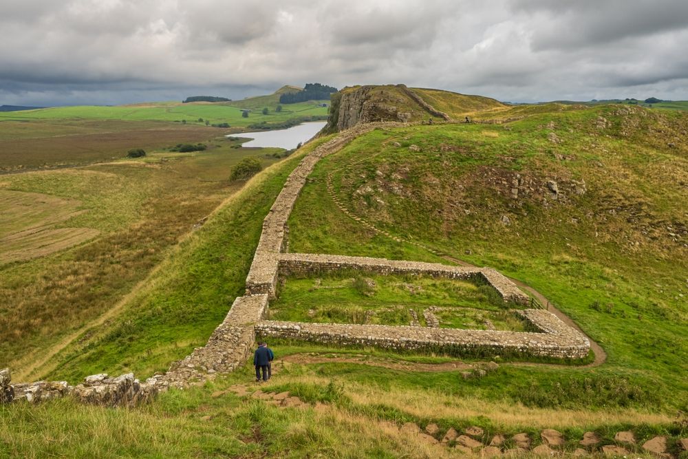 Hadrian's Wall in the hills of northern England