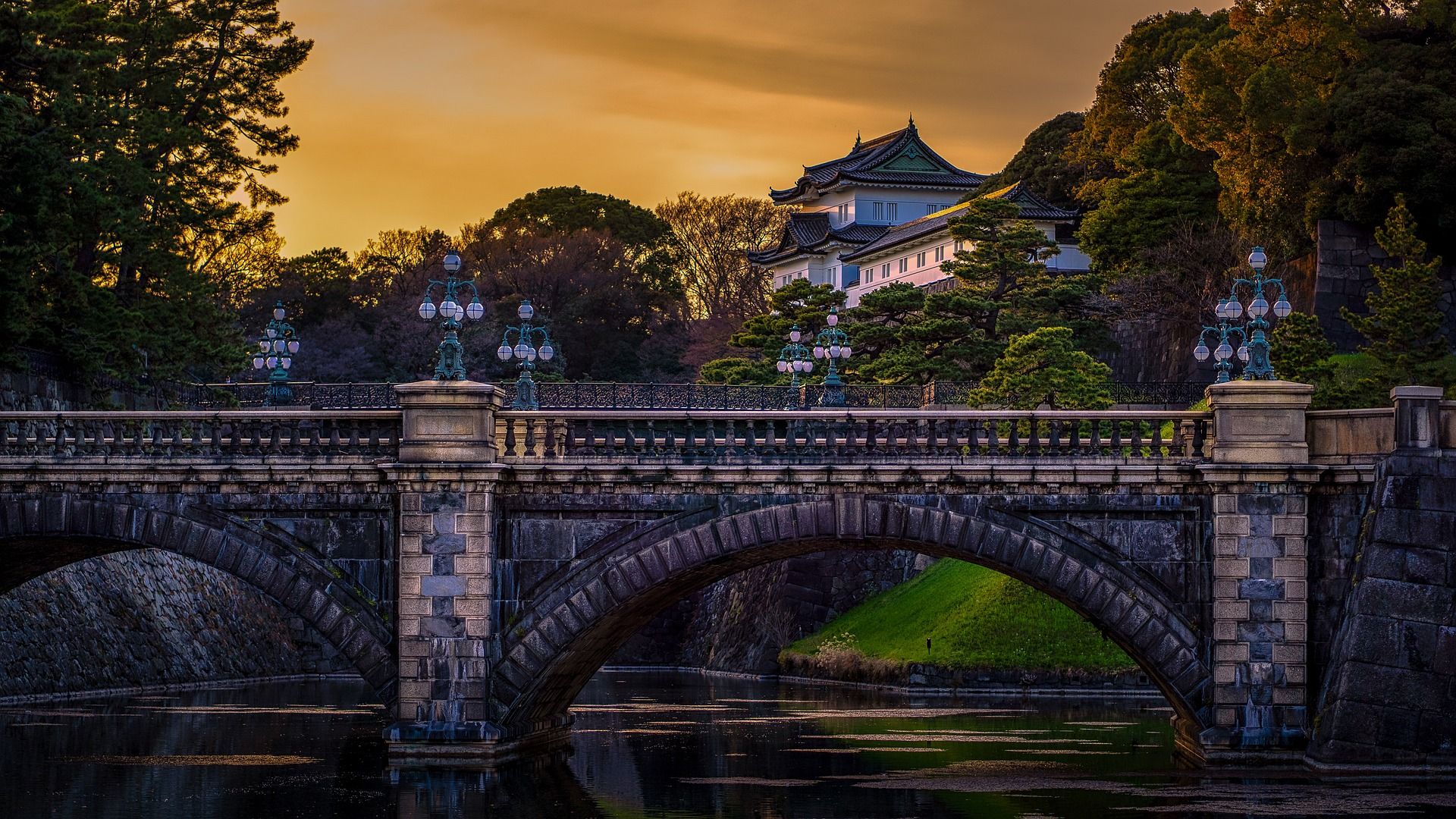 Tokyo Imperial Palace behind a bridge