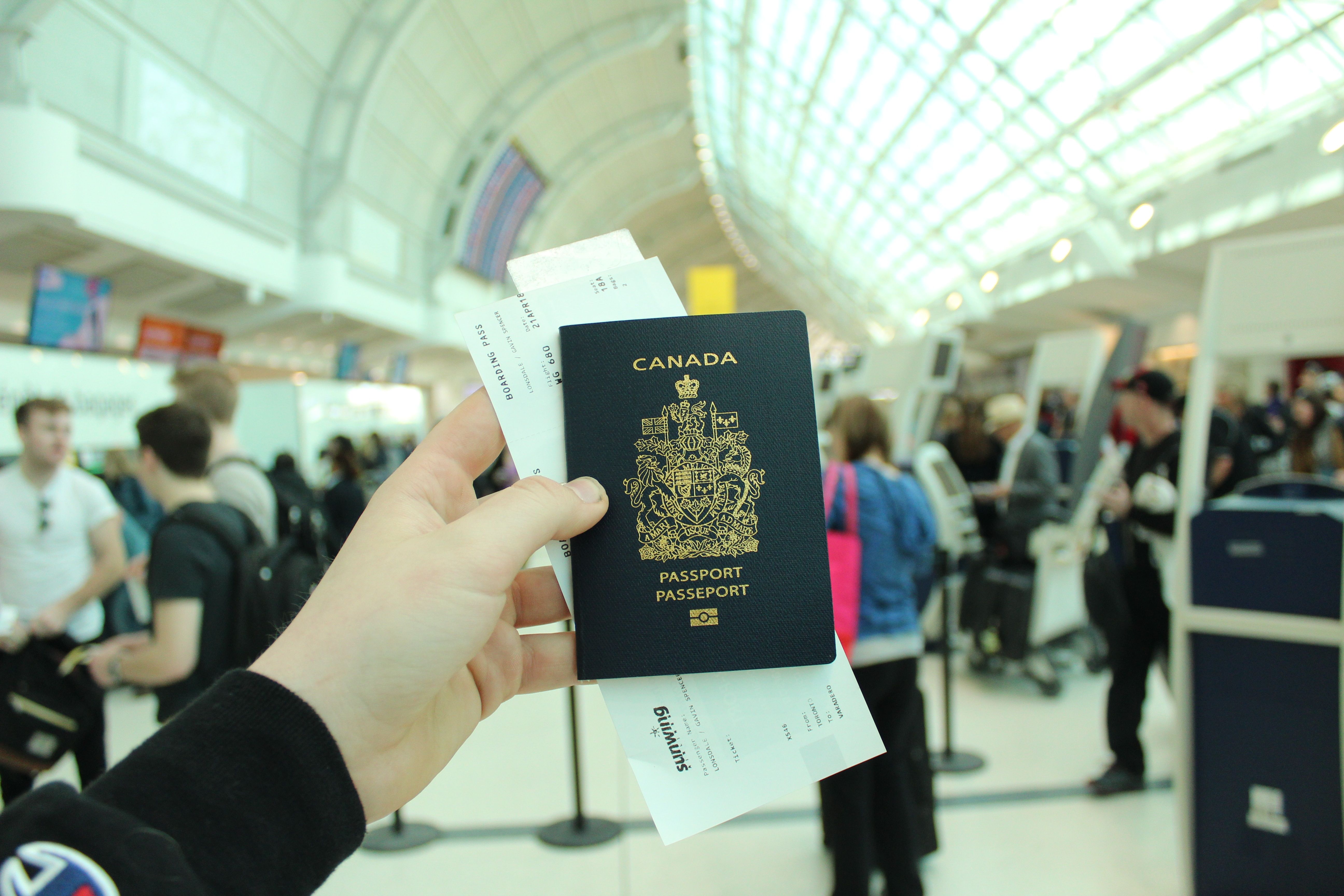 Canadian passport photograph inside the Toronto Pearson International Airport.