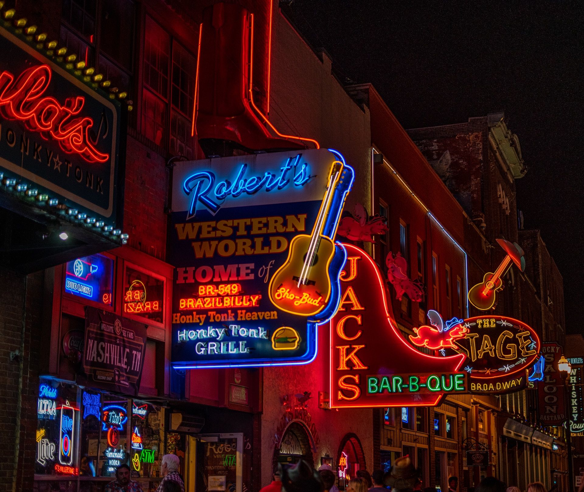 Neon signage in downtown Nashville, TN at night