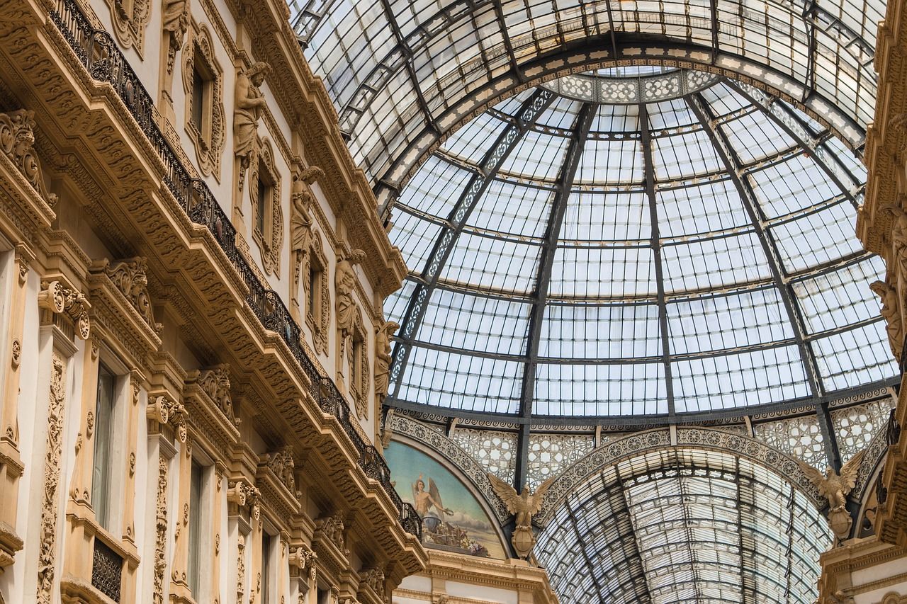The glass dome of the Galleria Vittorio Emanuelle II in Milan, Italy