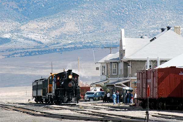 Steam excursion train at the Nevada Northern Railway Museum's East Ely depo, Nevada, USA