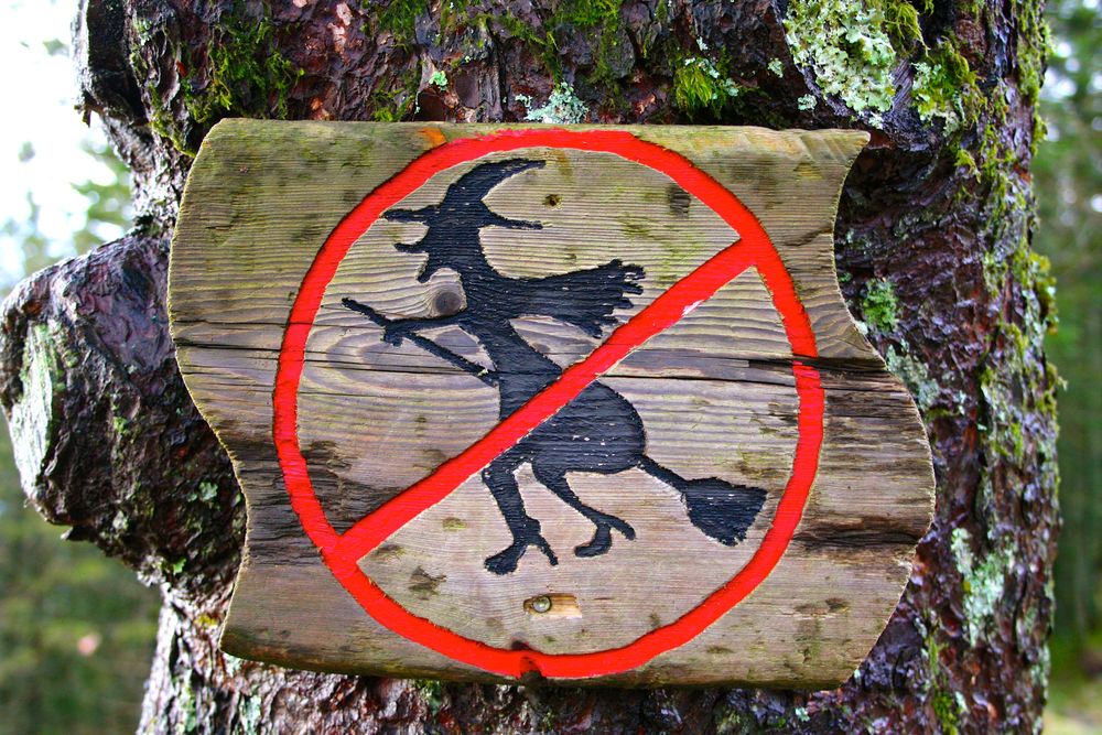 No Witches Sign on Floyen overlooking Bergen, Norway
