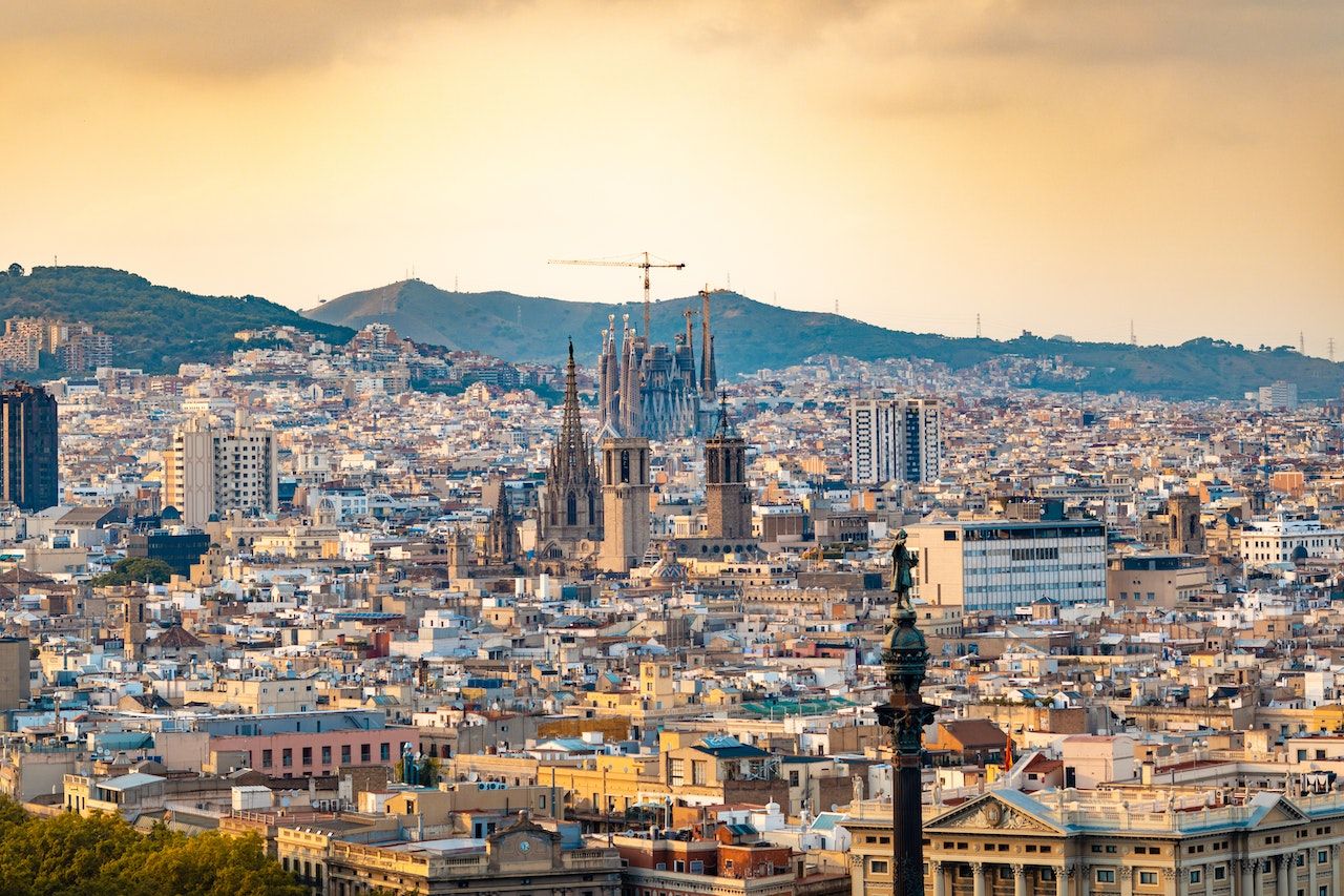 Drone's view of Barcelona, Spain 