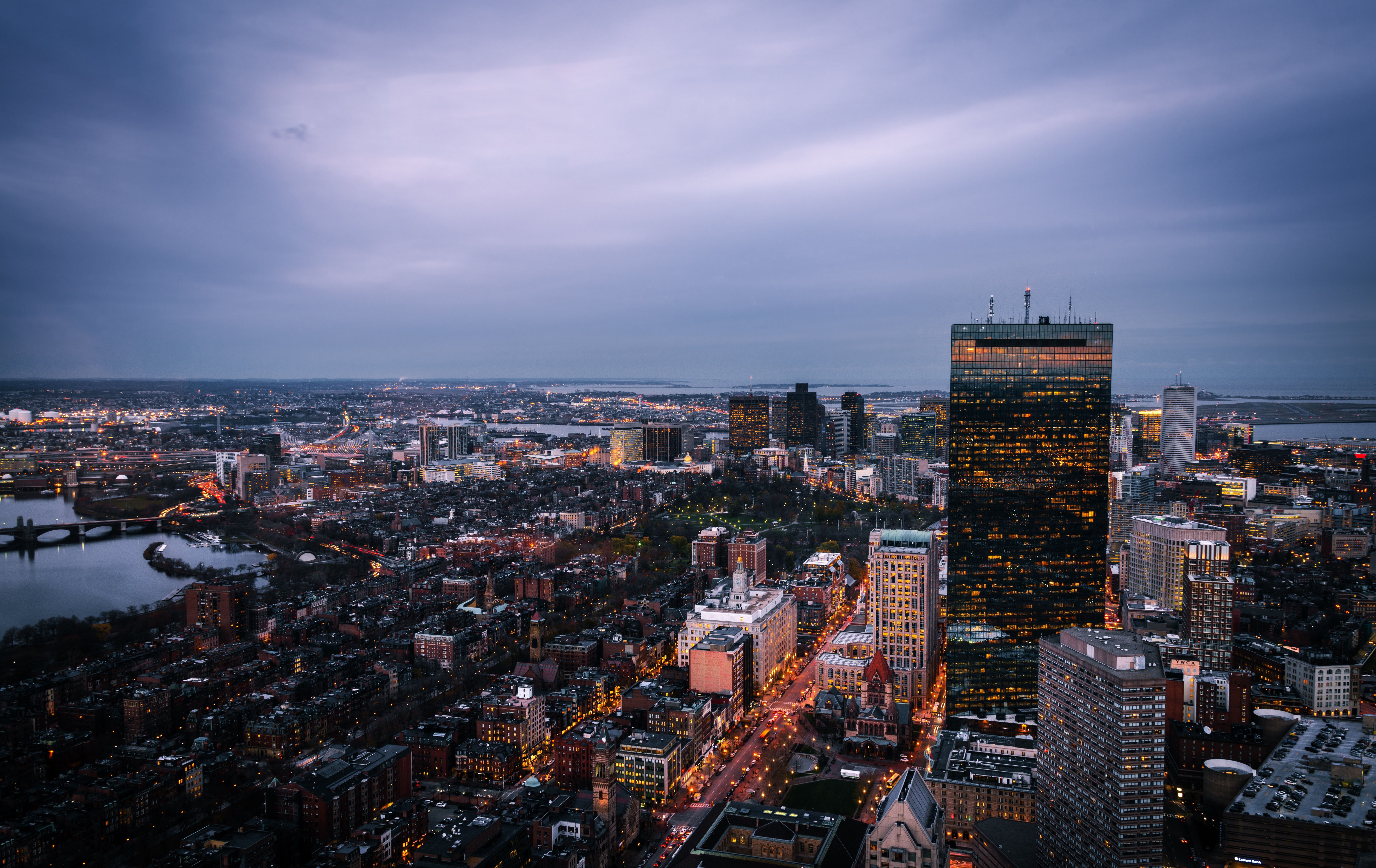 downtown Boston skyline at night