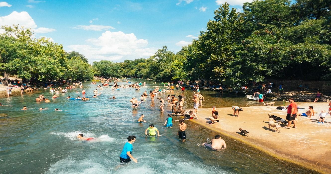 Barton Springs Municipal Pool in summer, Austin, United States