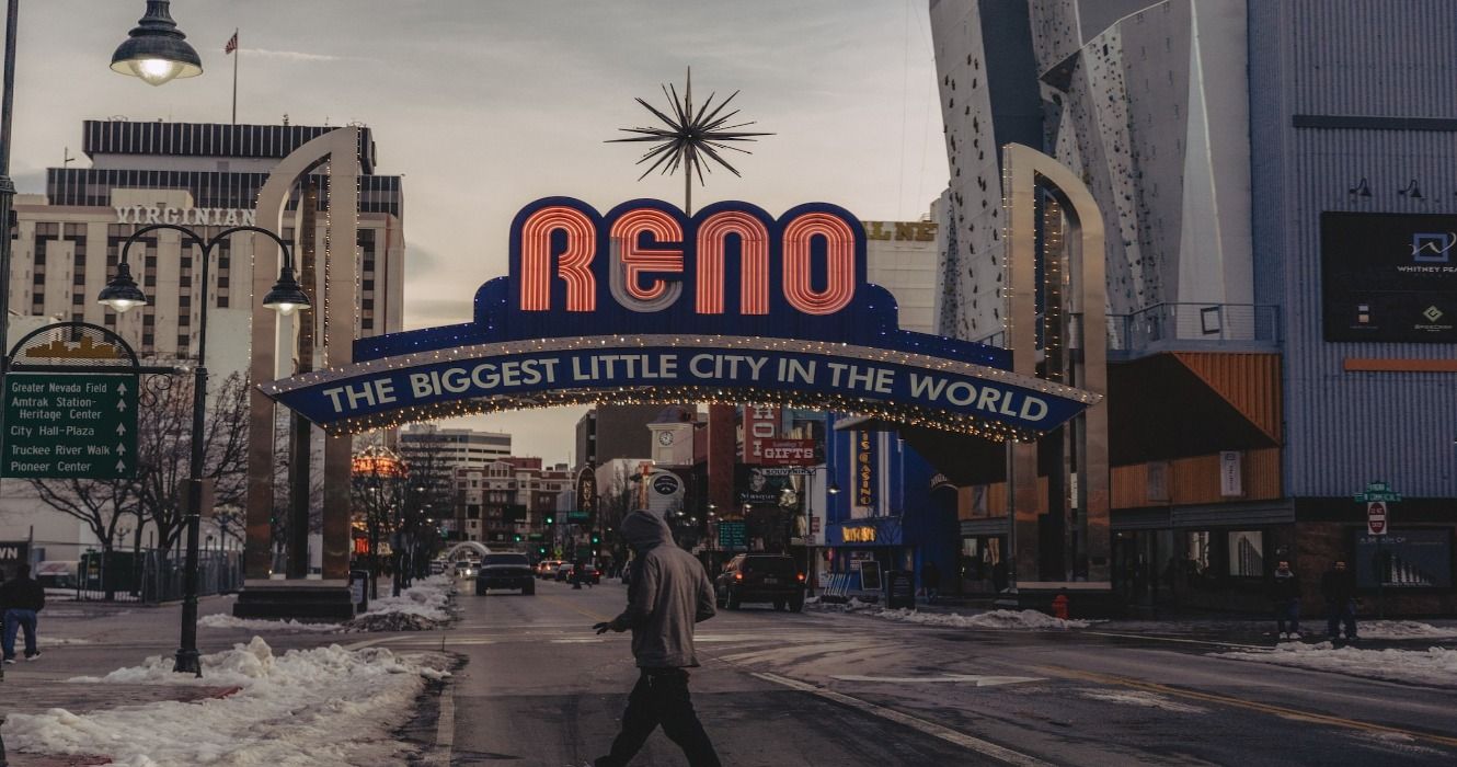 The town of Reno in Nevada, USA, covered in snow in winter