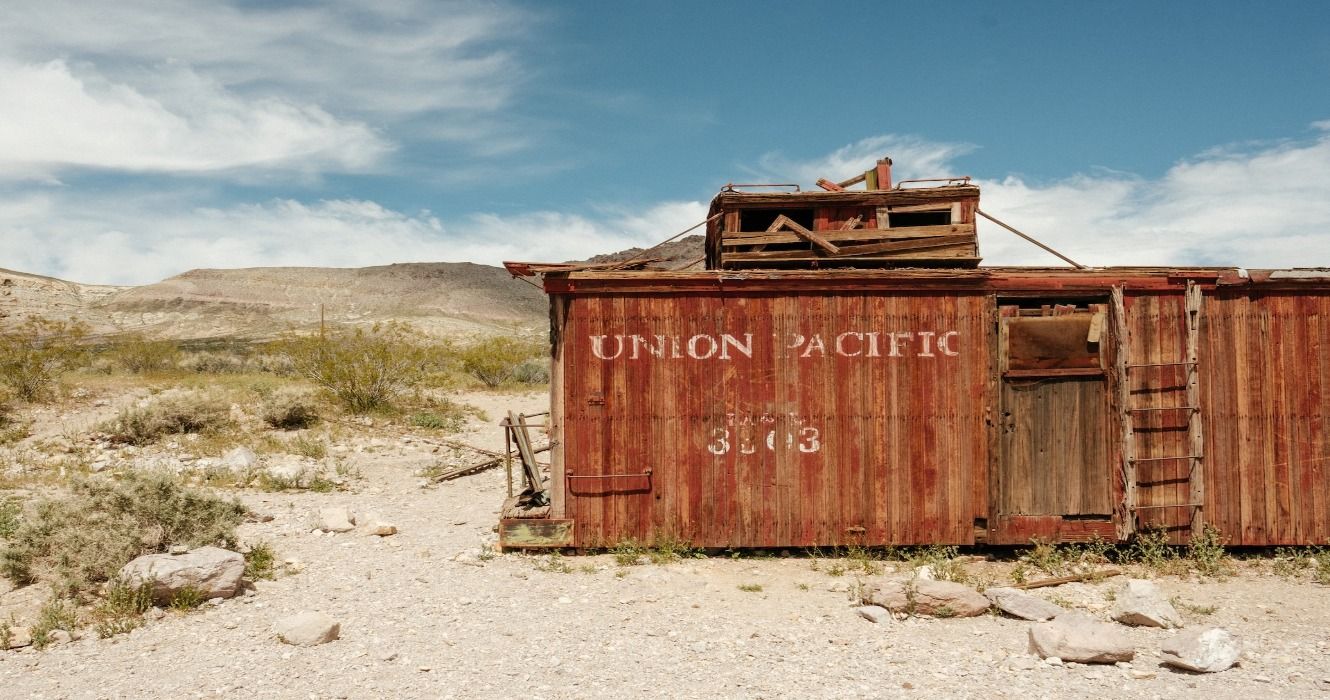 The old caboose in Rhyolite, an abandoned town in Nevada, USA