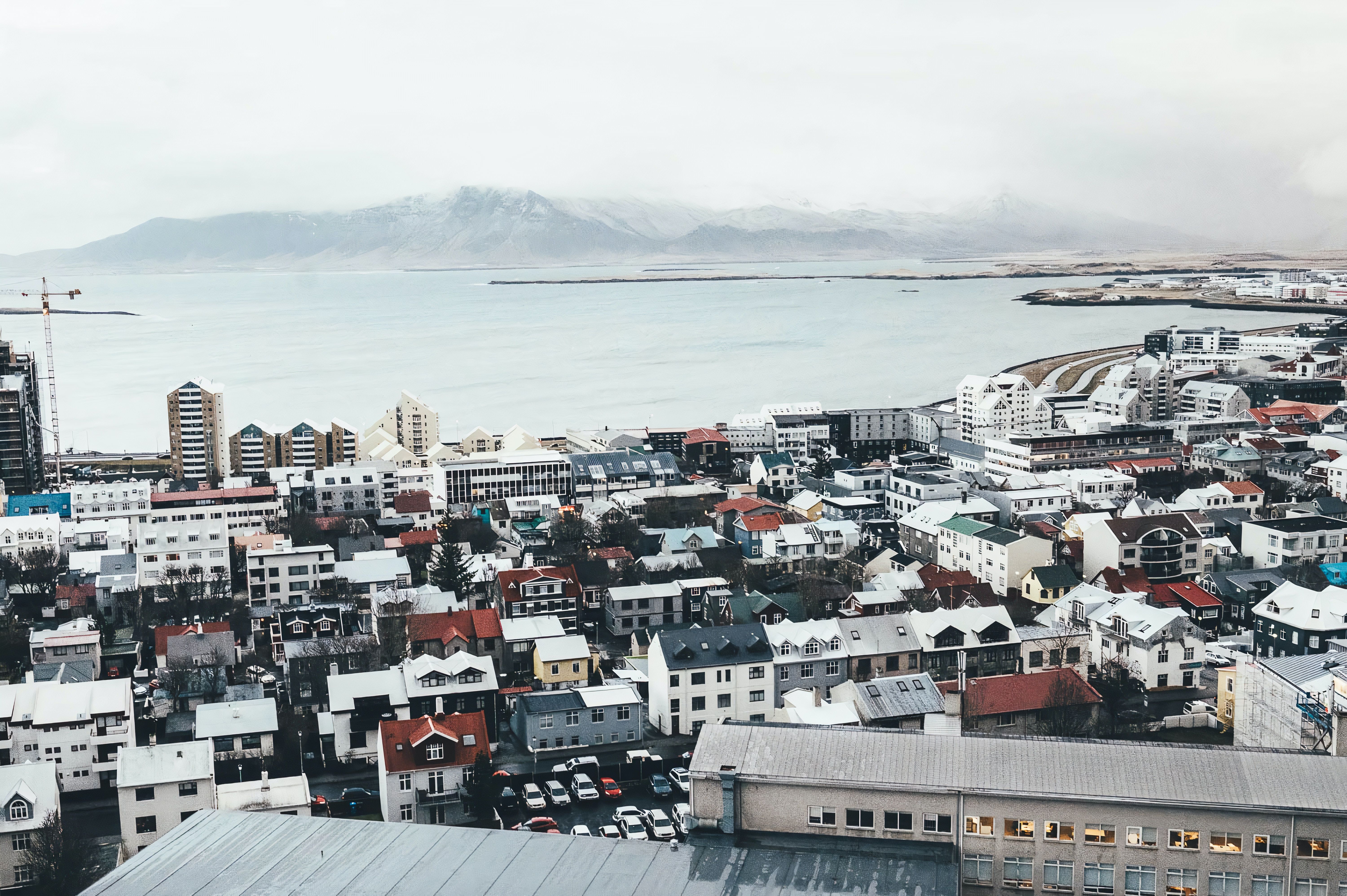 Aerial of Reykjavik in the winter