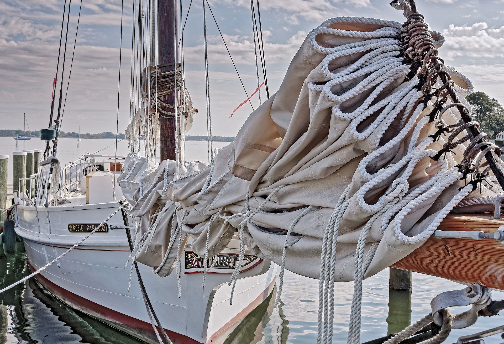 Sailboat docked in St. Michaels, Maryland