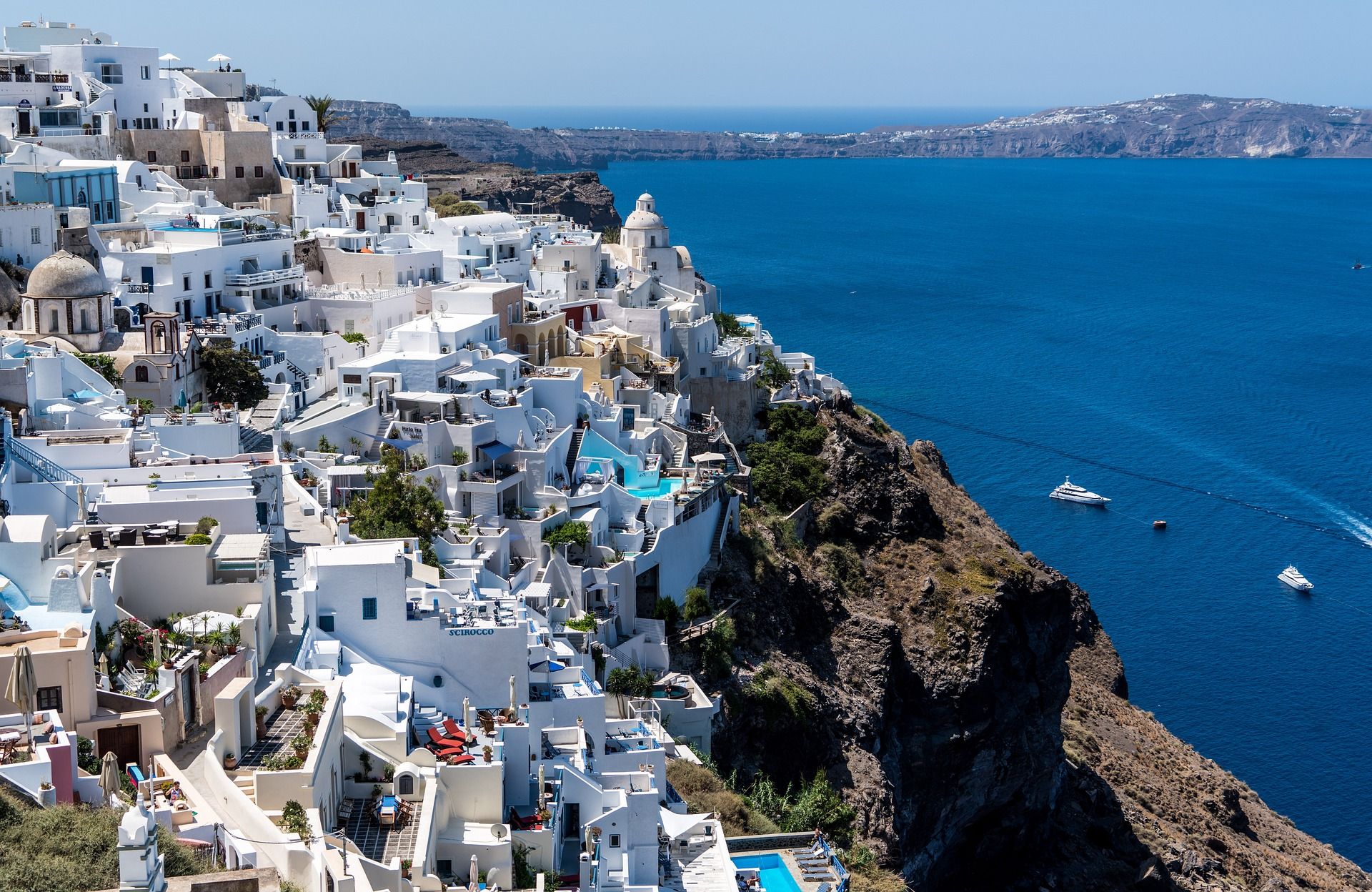 Oia Greece white buildings and blue sea