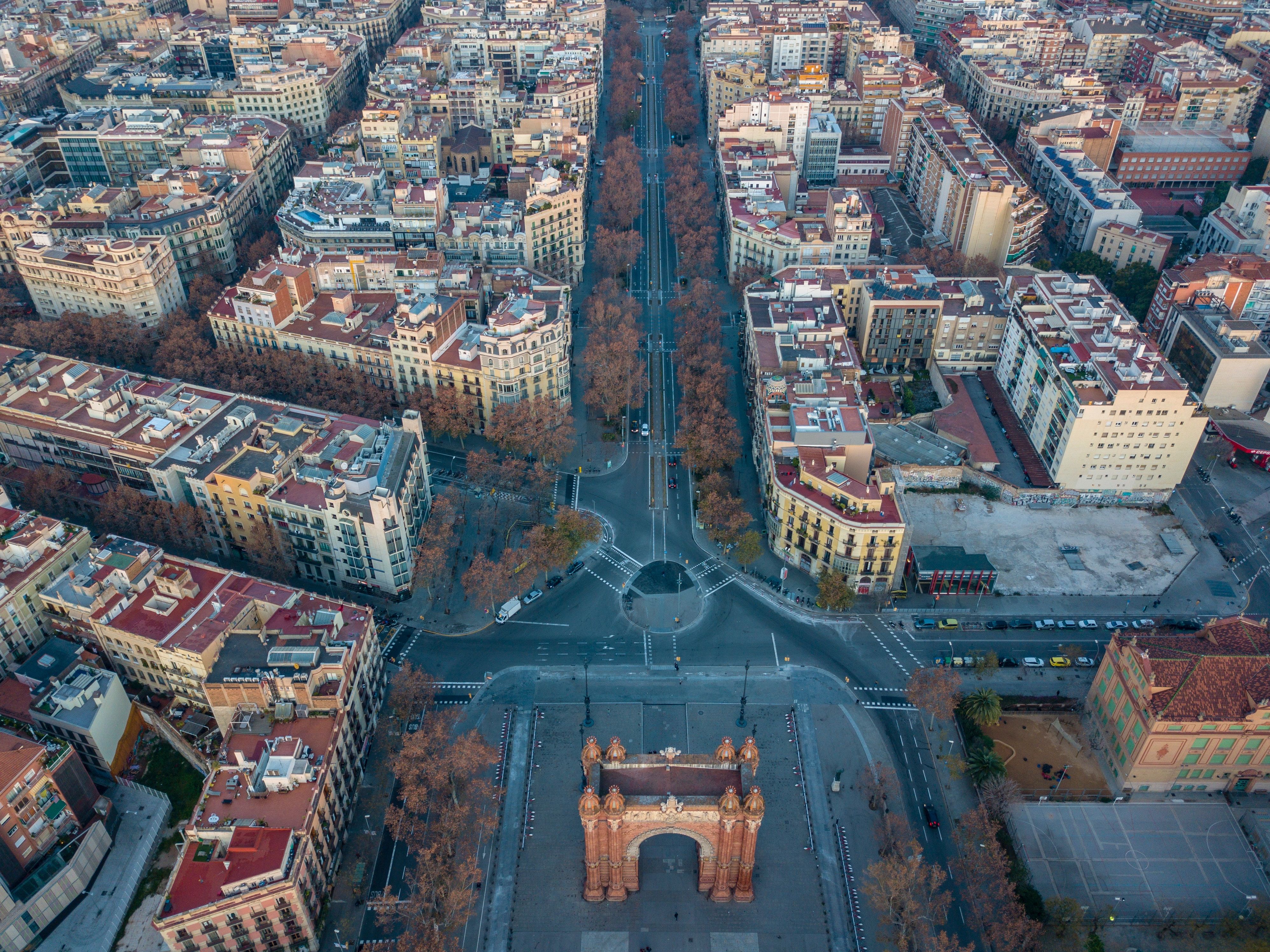 Passeig de Lluís Companys view in Barcelona from above.