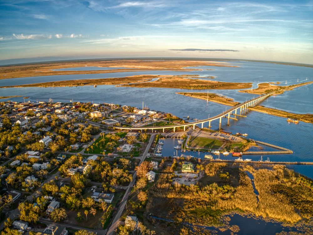 An aerial view of the Floridian coastal town, Apalachicola
