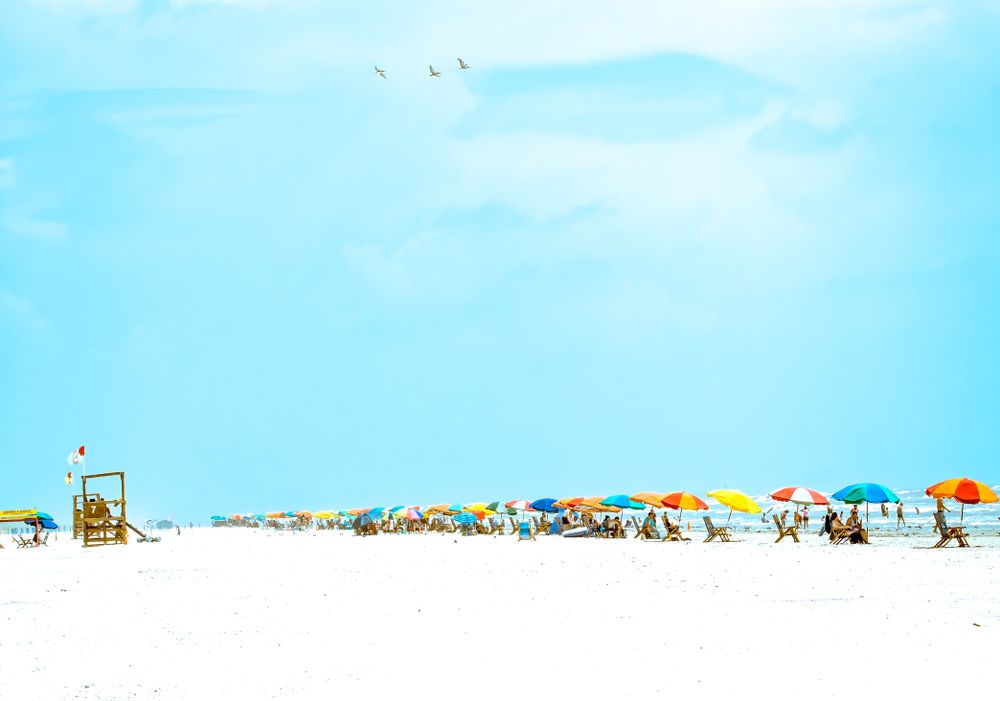 Colorful beach umbrellas at Stewart Beach on Galveston Island, Texas