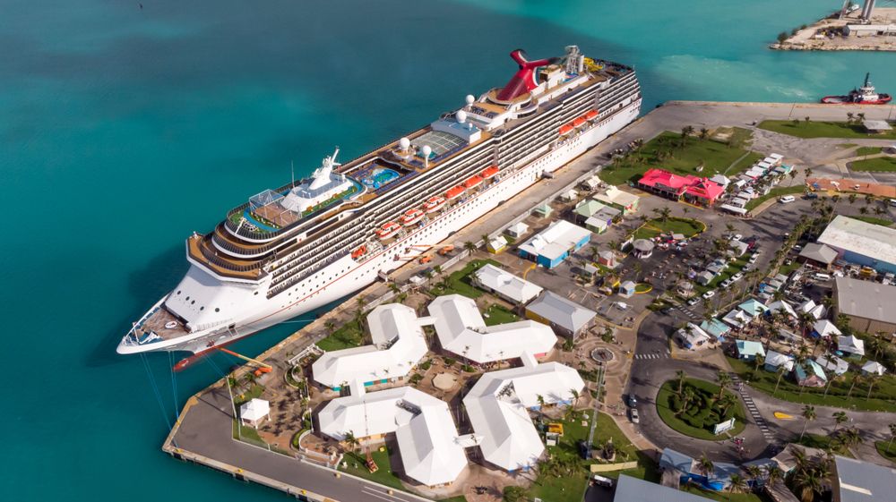 Aerial View of Grand Cruise Ship in Freeport in Grand Bahama.