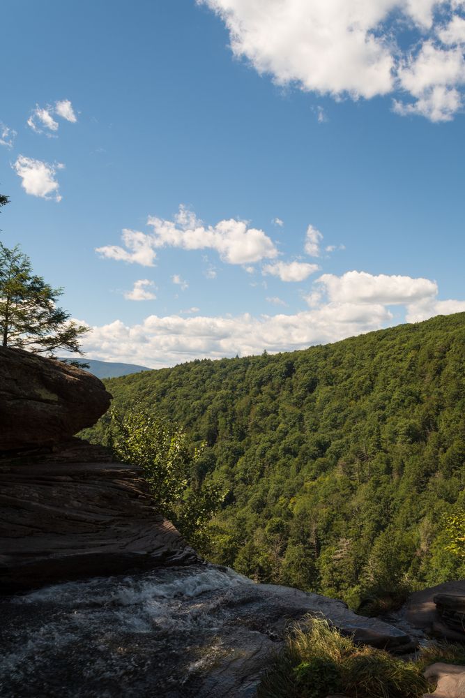 The Catskill Mountains viewed from the top of Kaaterskill Falls in Hunter, NY