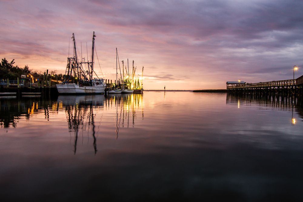 Sunset over Shem Creek in Mount Pleasant, South Carolina