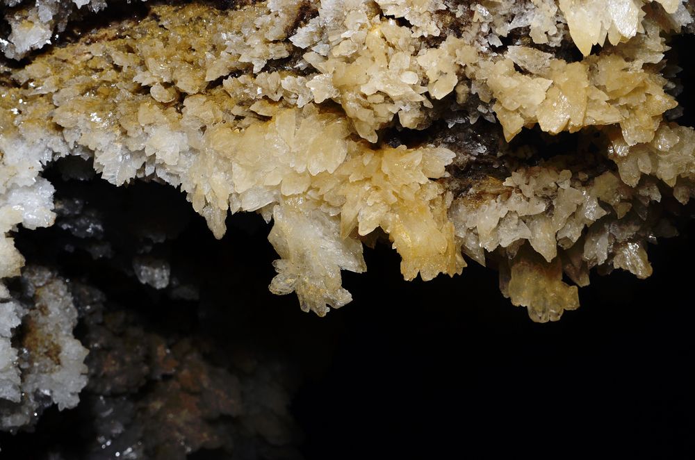 Big druze crystals in Optymistychna Cave, Ukraine