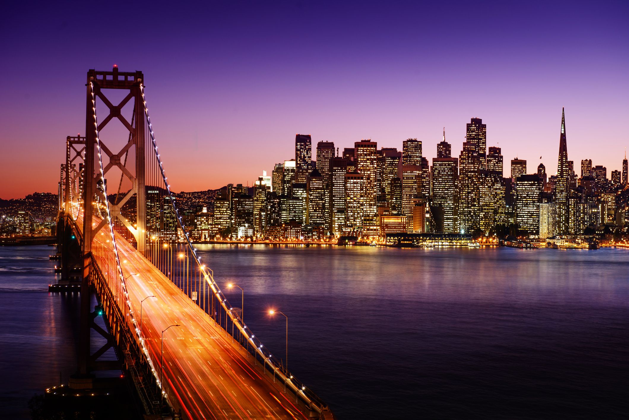 The Bay Bridge in San Francisco at Sunset 