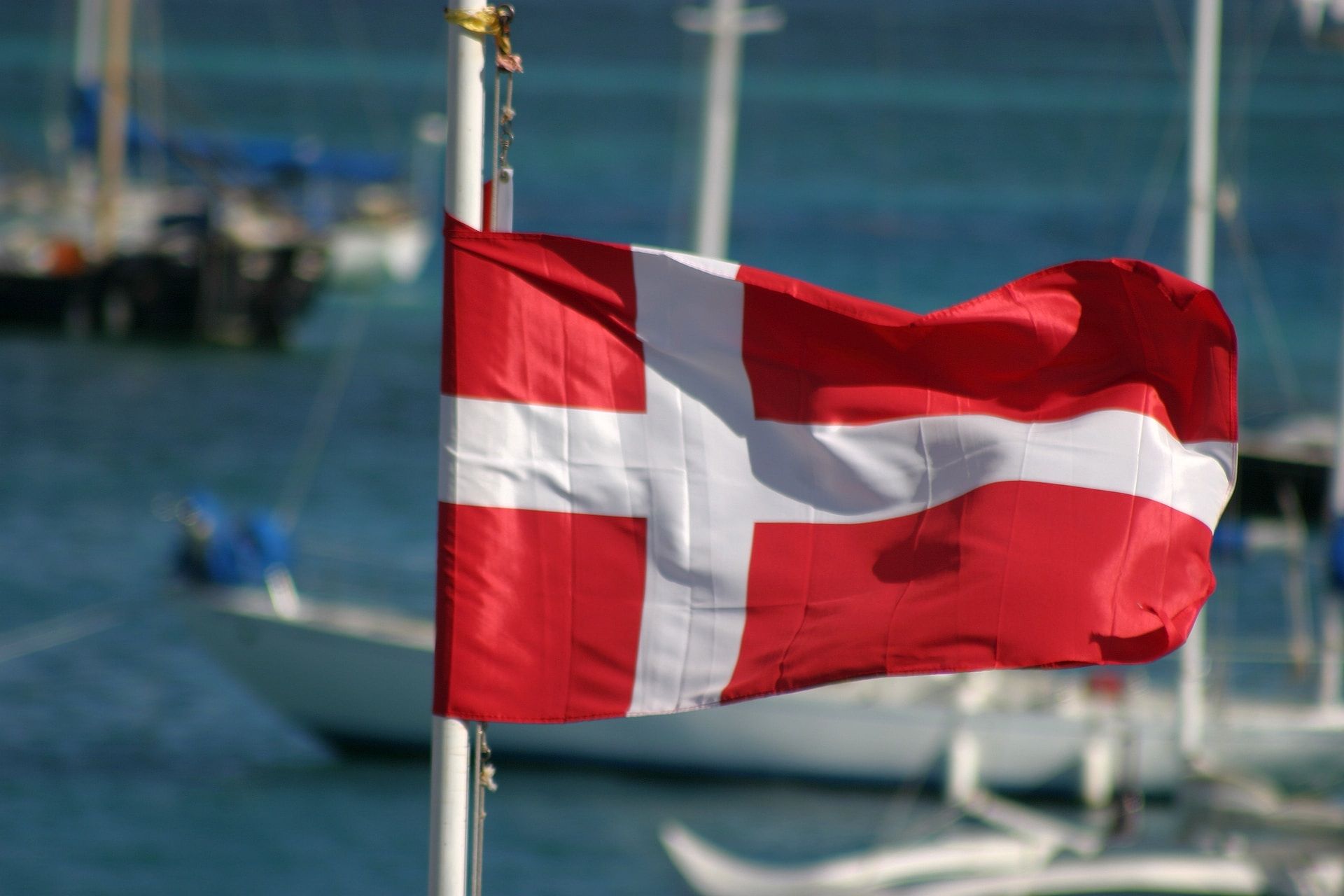 The Danish flag flies over Christiansted Harbor